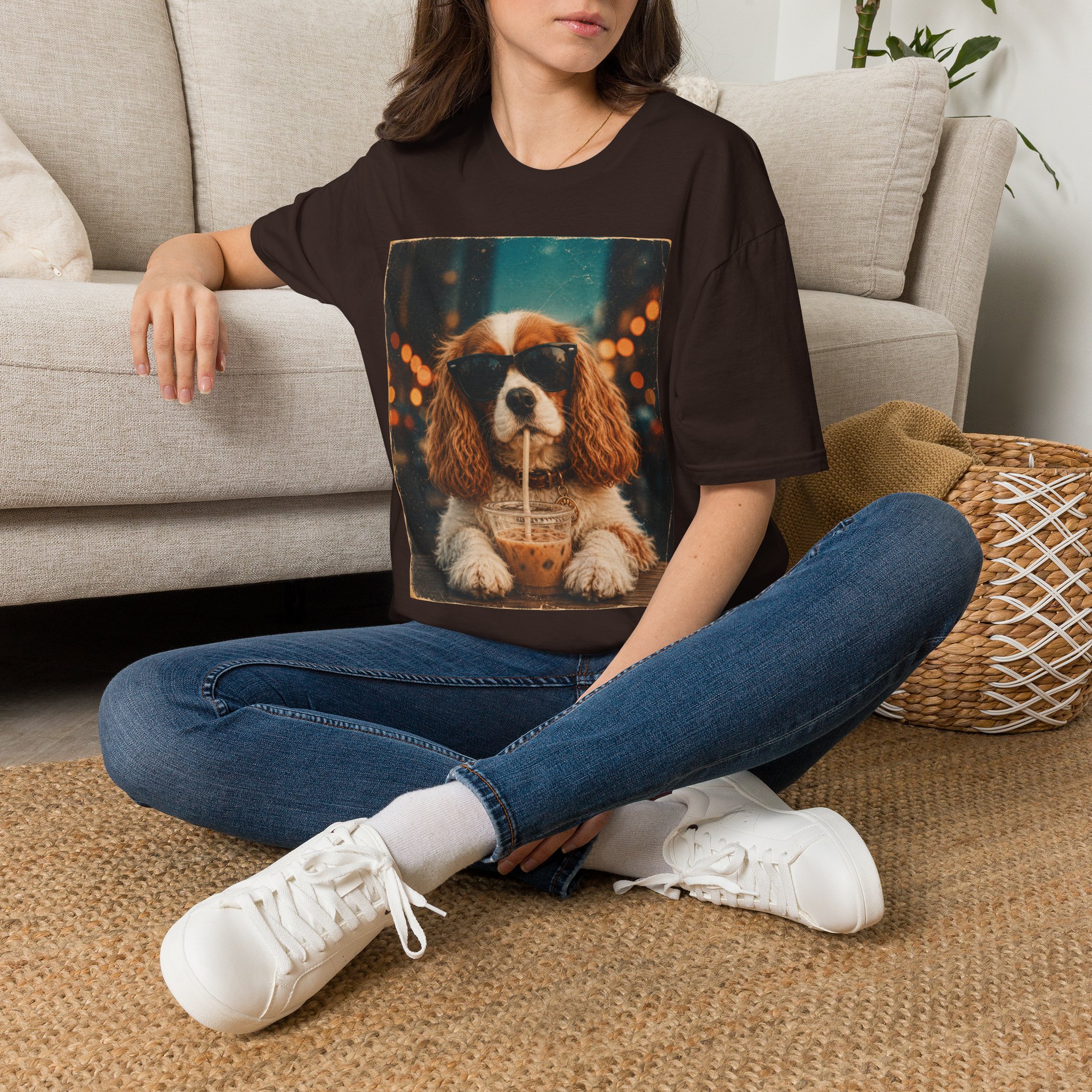 King Charles Spaniel Shirt | Cute Pup Sipping a Straw Graphic Tee - Image 10