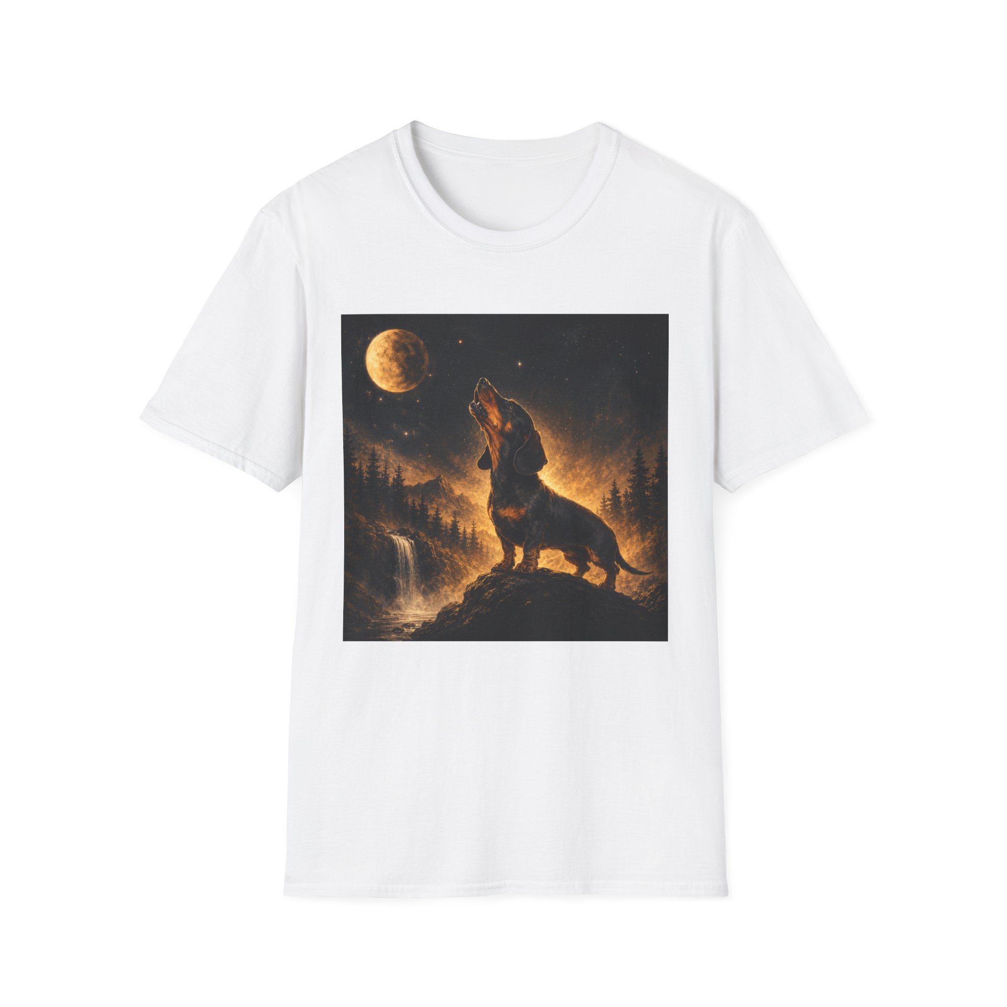Dachshund Howling At The Moon Shirt, Dachshund Moonlight Tee, Wiener Dog Shirt, Doxie Lover Gift, Dachshund Art Shirt, Long Haired Dachshund Tee, Dog Lover Gift, Fantasy Dog Shirt, Moonlit Dachshund,... - Image 4