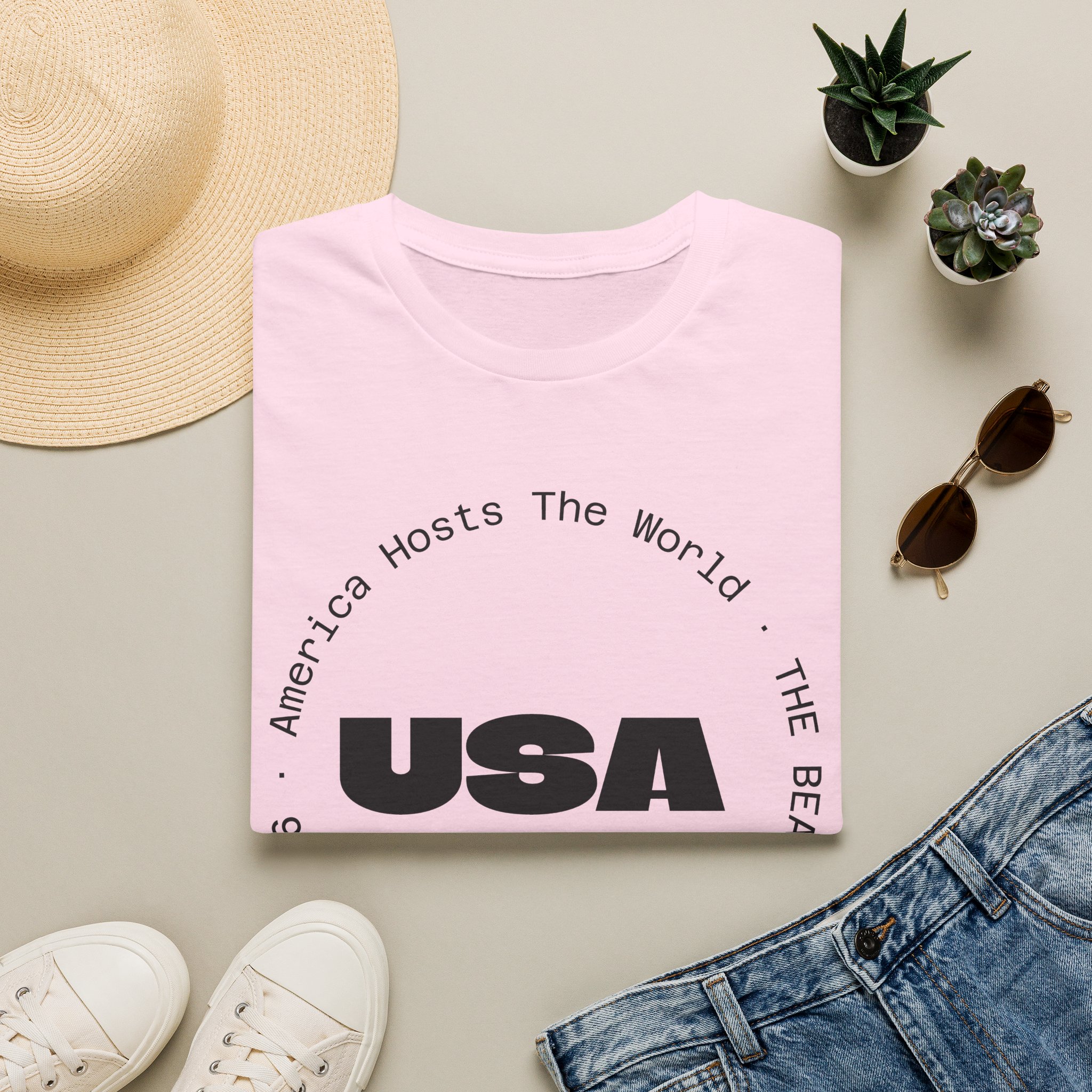 USA Graphic T‑Shirt — 'America Hosts The World' Circular Text Patriotic Tee - Image 26