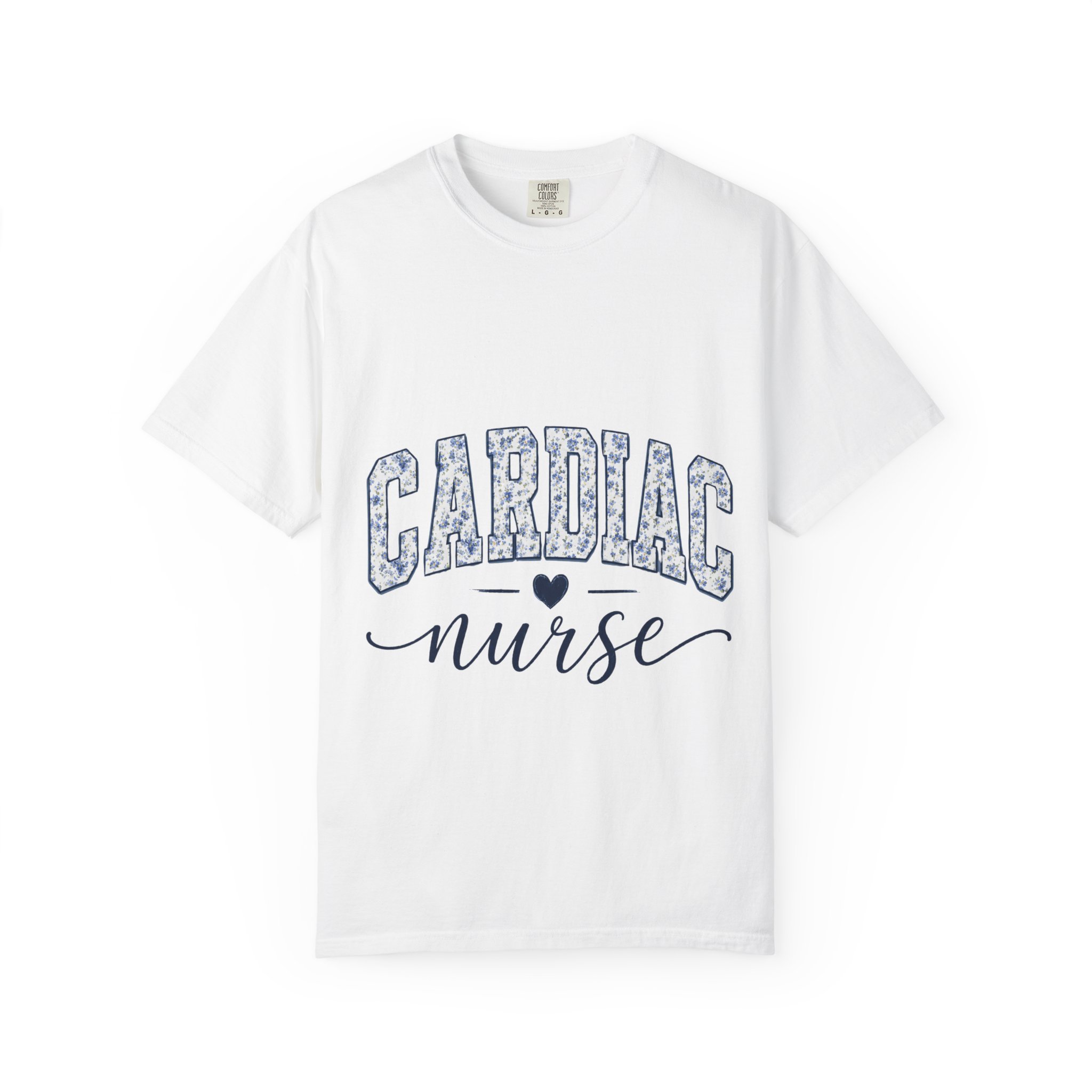 Cardiac Nurse Shirt - Bold Floral Block Letter Comfort Colors Medical Graphic Tee - Image 2