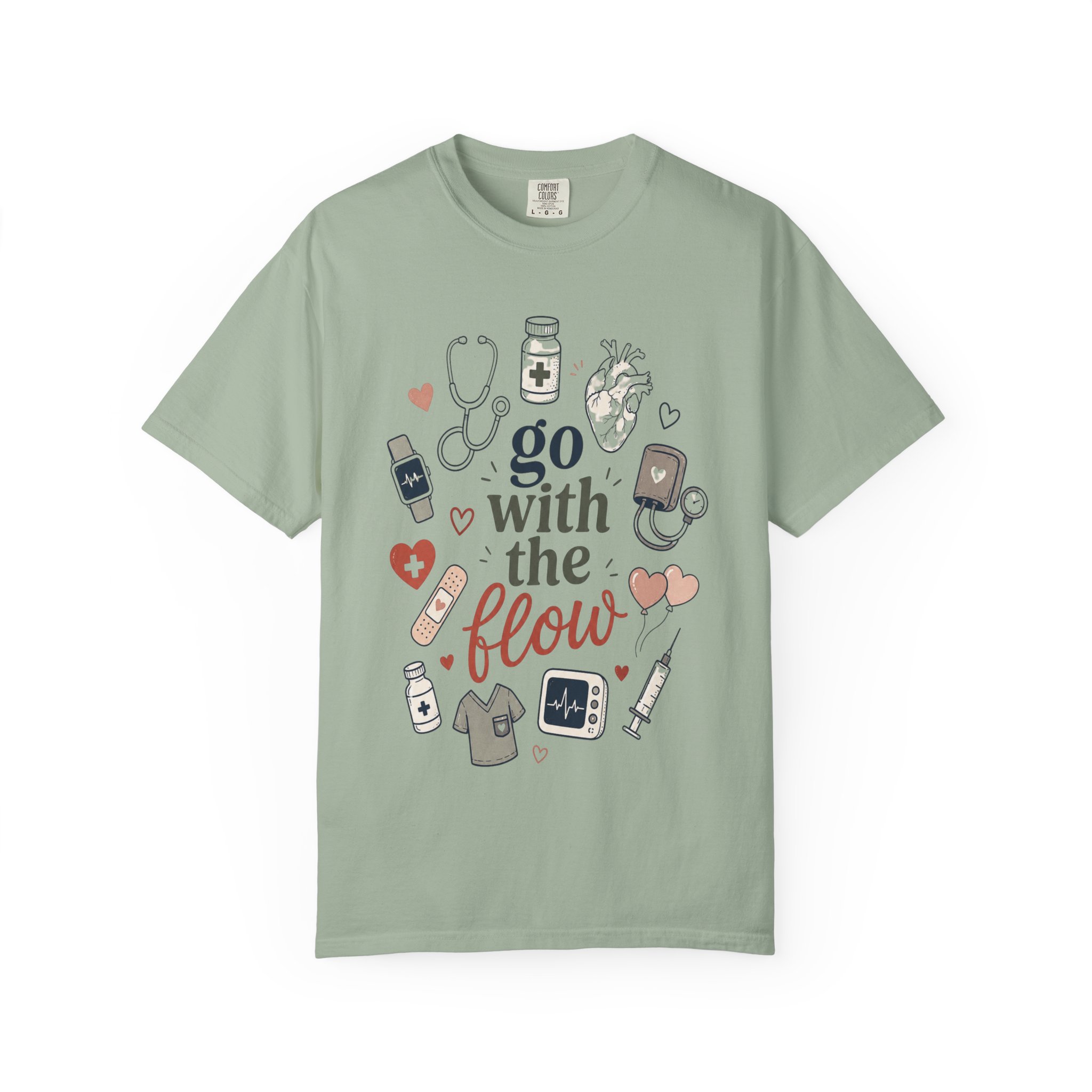Cardiology Nurse Shirt - Go With The Flow Cardiac Comfort Colors Graphic Tee - Image 3