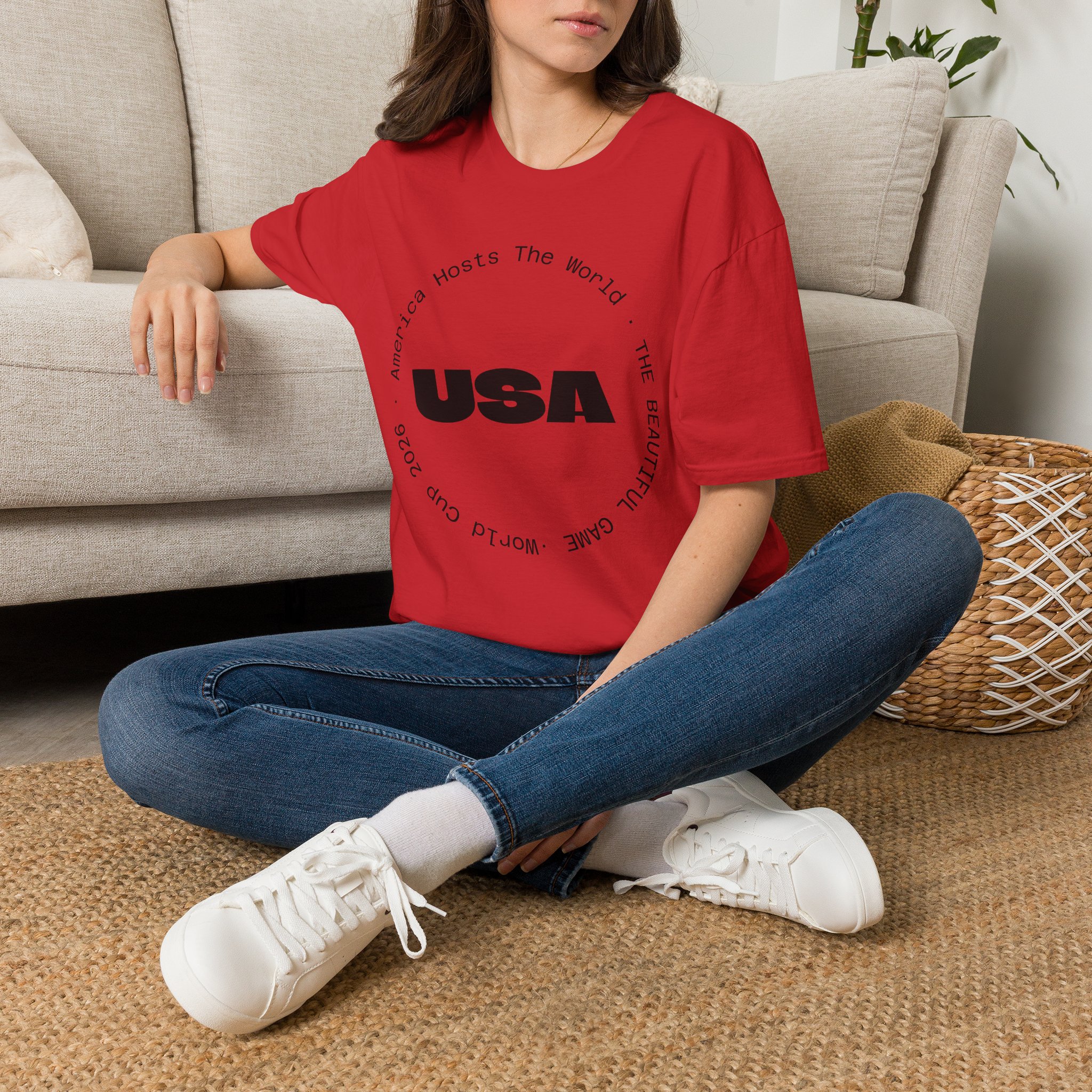 USA Graphic T‑Shirt — 'America Hosts The World' Circular Text Patriotic Tee - Image 31