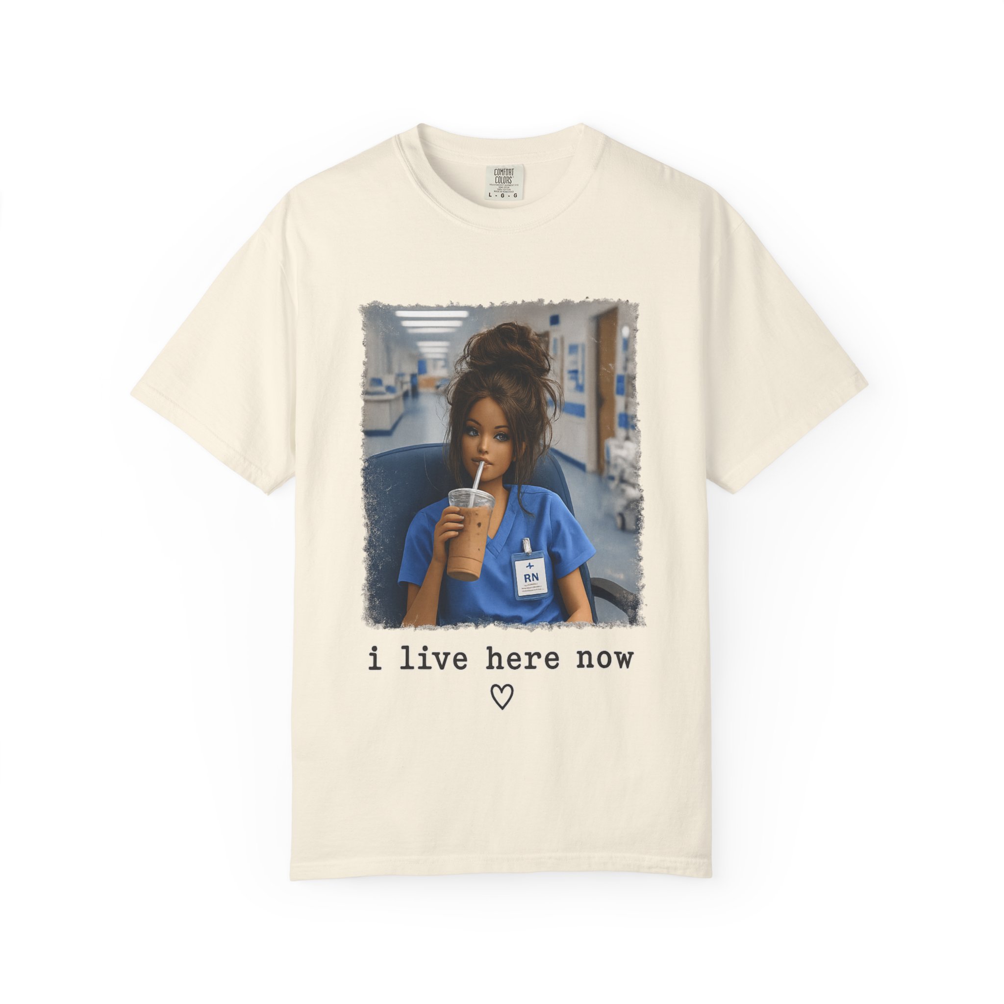 Funny RN Nurse Shirt - I Live Here Now Iced Coffee Comfort Colors Graphic Tee - Image 5