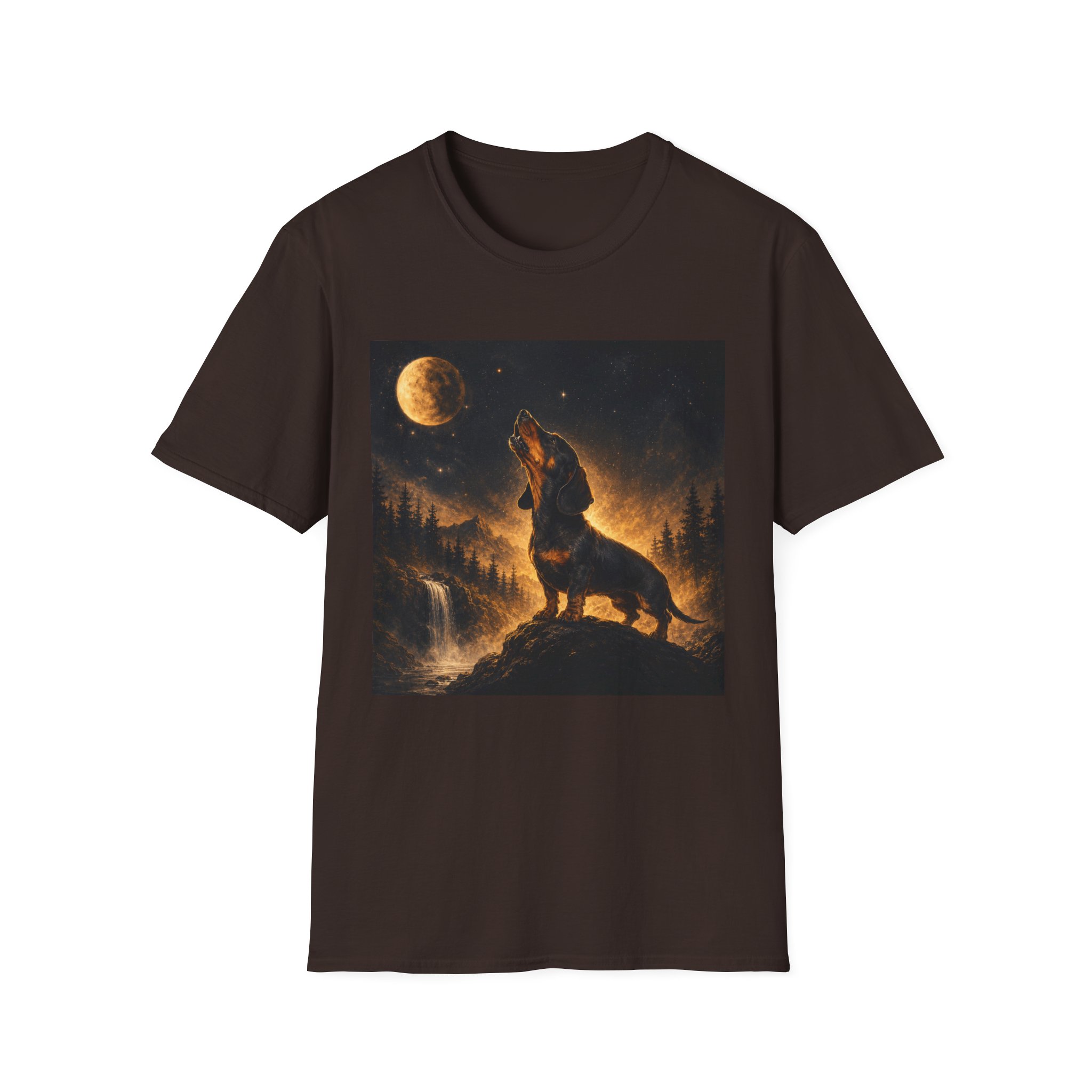 Dachshund Howling At The Moon Shirt, Dachshund Moonlight Tee, Wiener Dog Shirt, Doxie Lover Gift, Dachshund Art Shirt, Long Haired Dachshund Tee, Dog Lover Gift, Fantasy Dog Shirt, Moonlit Dachshund,... - Image 2