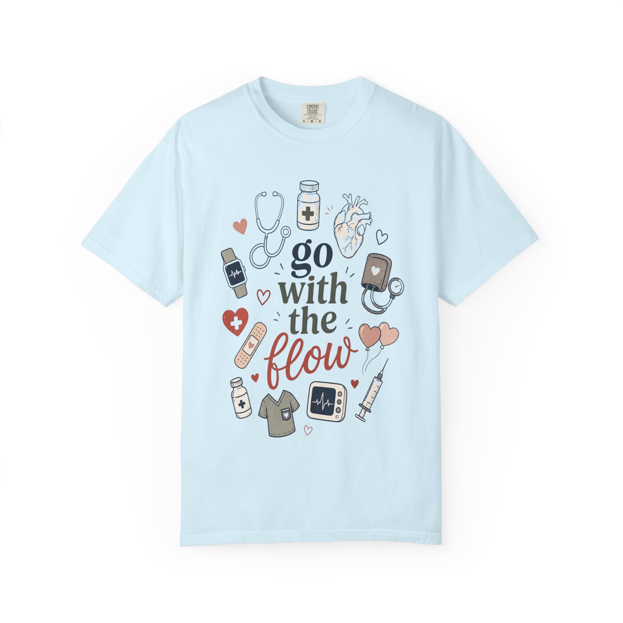 Cardiology Nurse Shirt - Go With The Flow Cardiac Comfort Colors Graphic Tee - Image 7