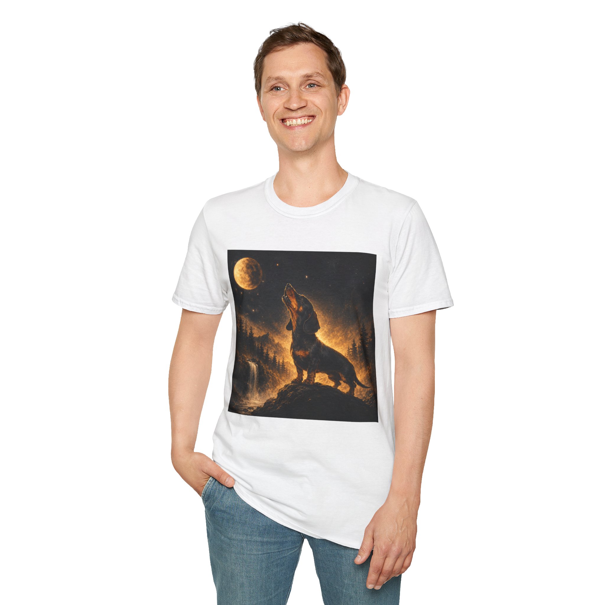 Dachshund Howling At The Moon Shirt, Dachshund Moonlight Tee, Wiener Dog Shirt, Doxie Lover Gift, Dachshund Art Shirt, Long Haired Dachshund Tee, Dog Lover Gift, Fantasy Dog Shirt, Moonlit Dachshund,...
