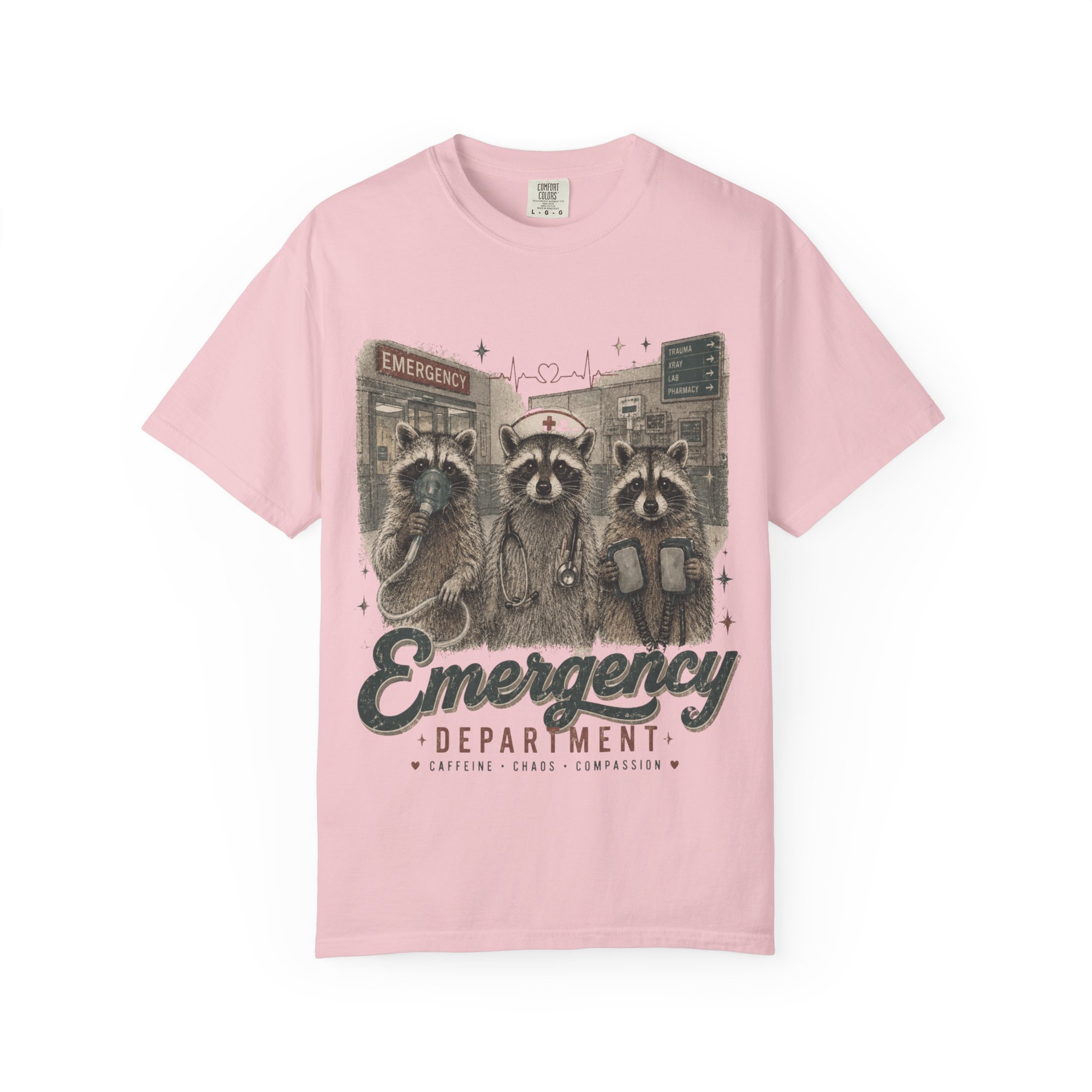 Emergency Department Raccoon Nurse T-Shirt – Funny ER Healthcare Worker Graphic Tee - Image 7