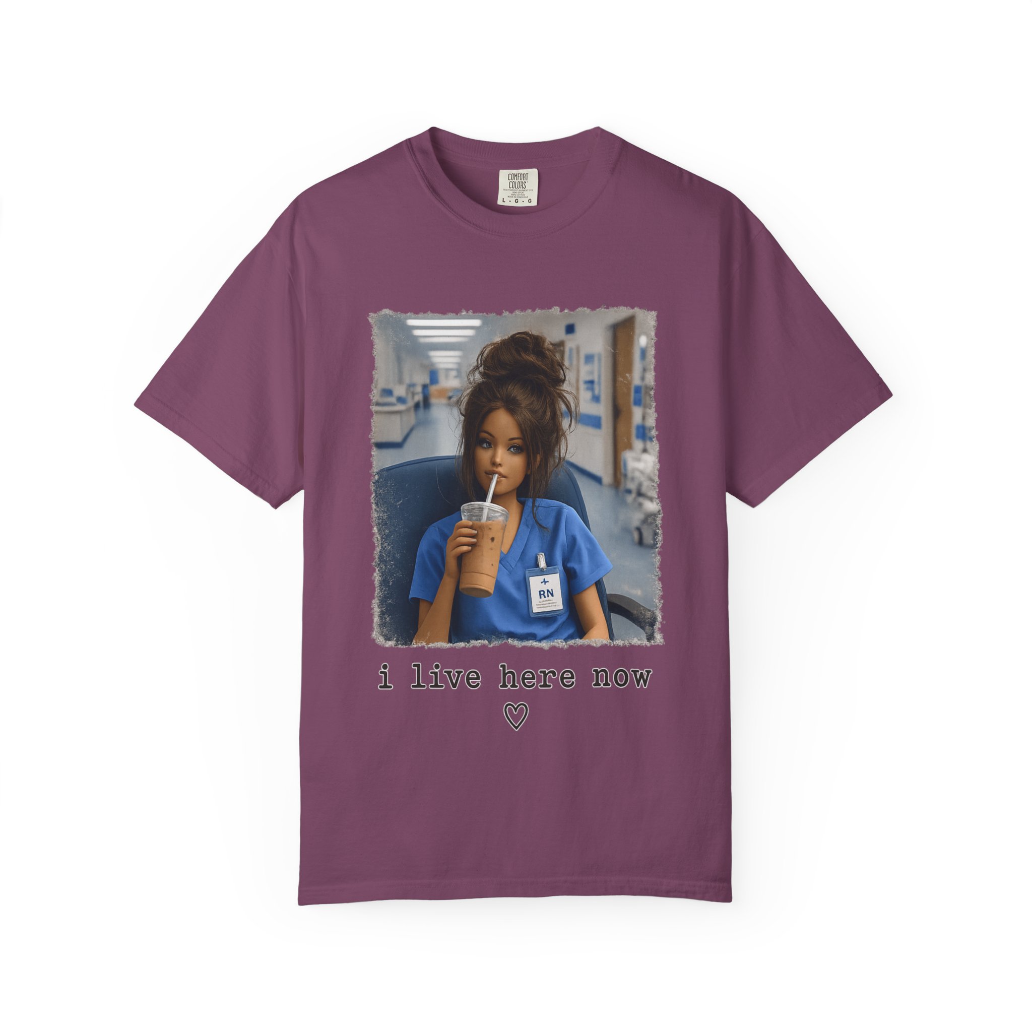 Funny RN Nurse Shirt - I Live Here Now Iced Coffee Comfort Colors Graphic Tee - Image 17