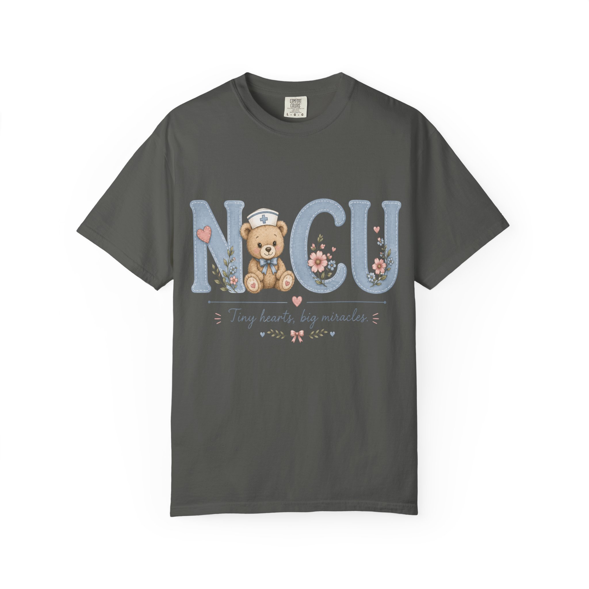 NICU Nurse Shirt Comfort Colors 1717 | Tiny Hearts Big Miracles Teddy Bear Tee | Neonatal Care Unit Gift | Hospital RN Graphic Apparel - Image 6
