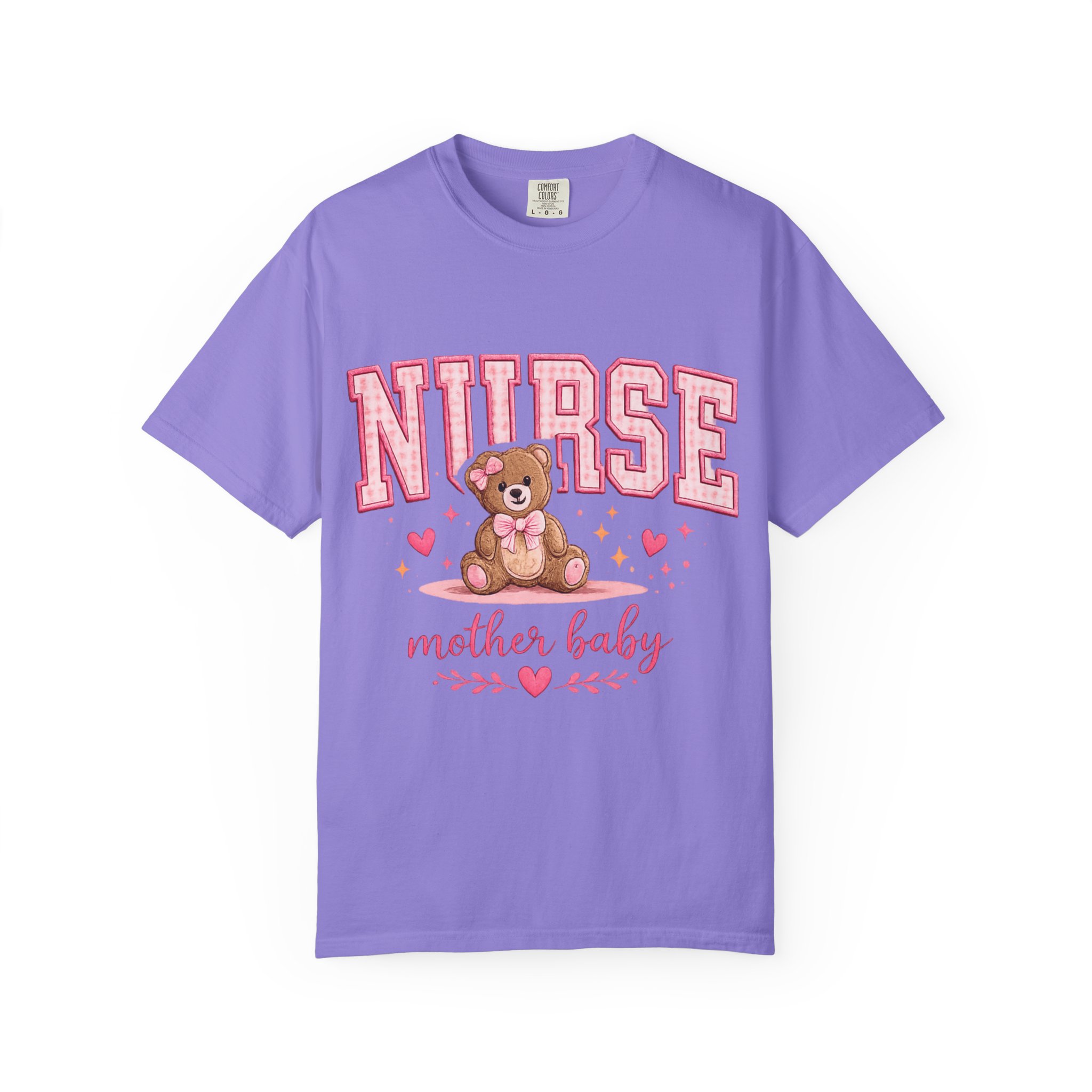 Mother Baby Nurse Shirt - Cute Teddy Bear Postpartum Comfort Colors Graphic Tee - Image 16