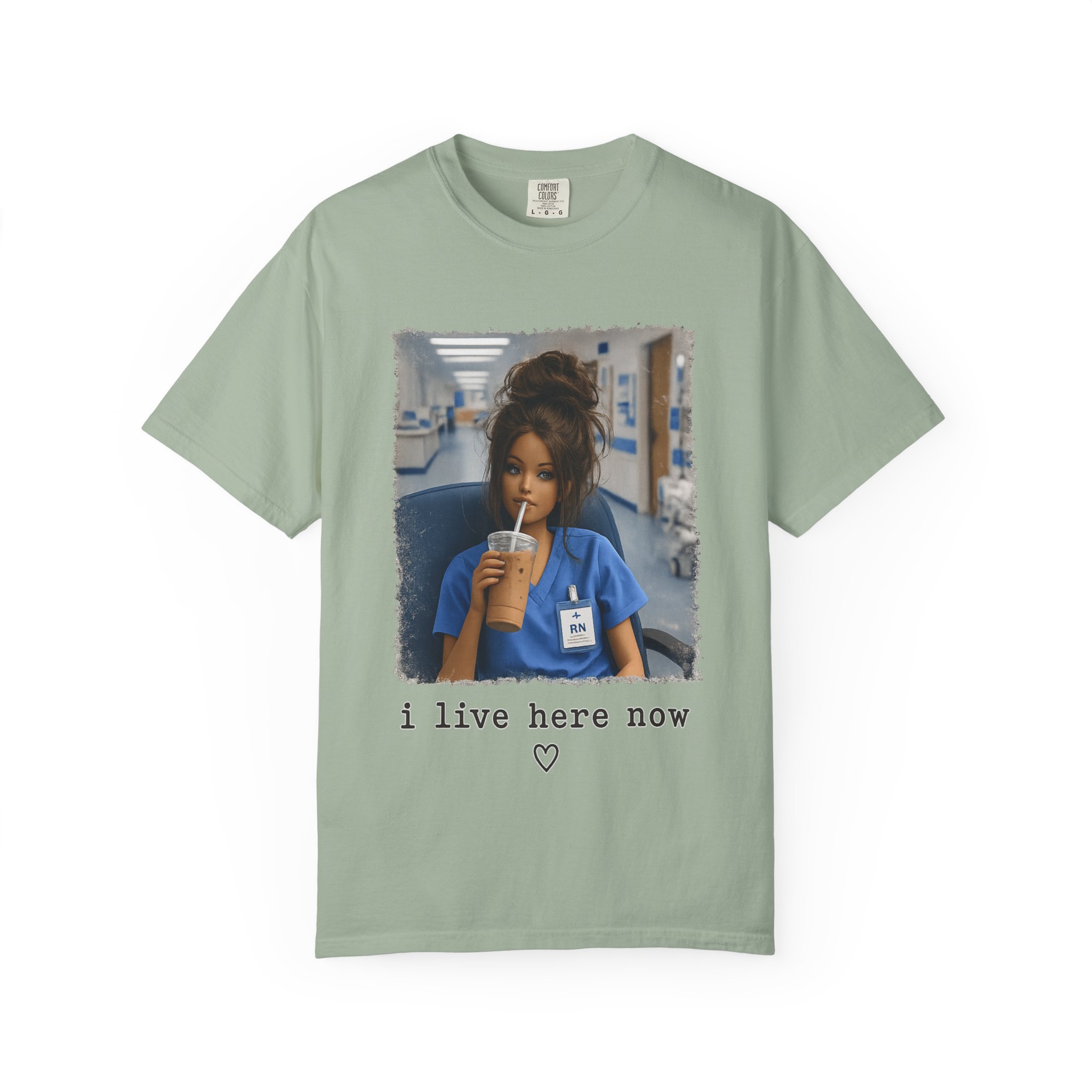 Funny RN Nurse Shirt - I Live Here Now Iced Coffee Comfort Colors Graphic Tee - Image 8
