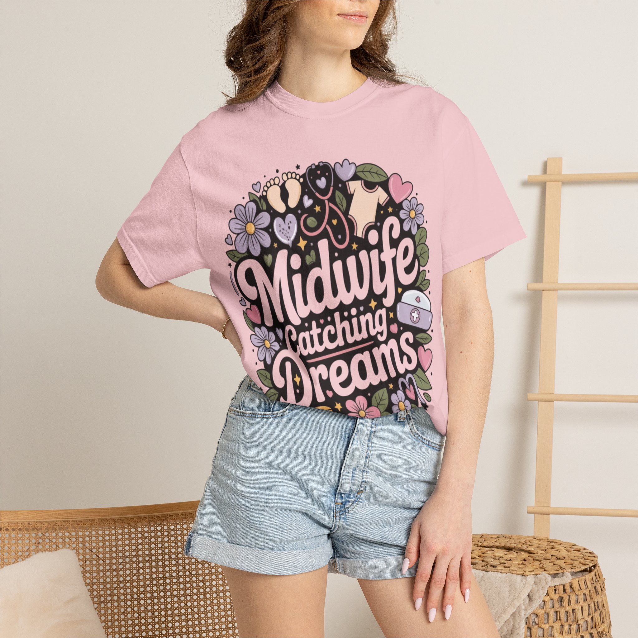 Midwife Catching Dreams T-Shirt — Floral Nurse Midwifery Tee - Image 27
