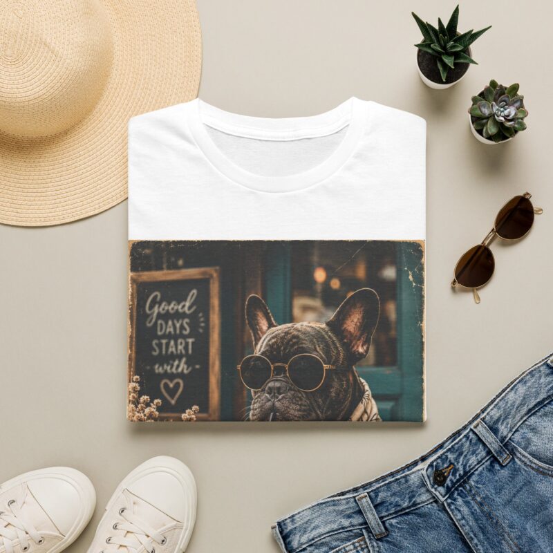 French Bulldog Coffee Tee — "Good Days Start With" Graphic T-Shirt