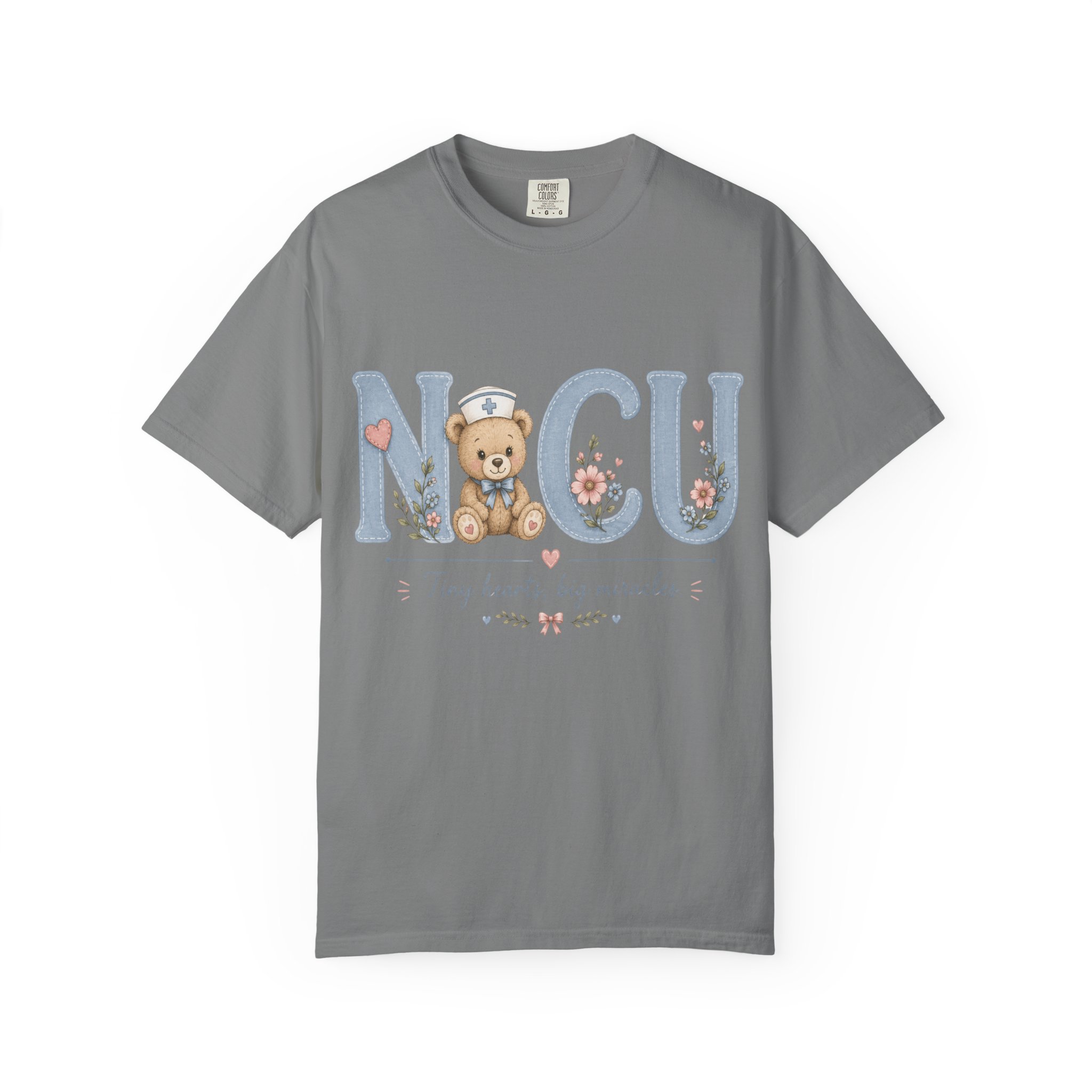 NICU Nurse Shirt Comfort Colors 1717 | Tiny Hearts Big Miracles Teddy Bear Tee | Neonatal Care Unit Gift | Hospital RN Graphic Apparel - Image 7