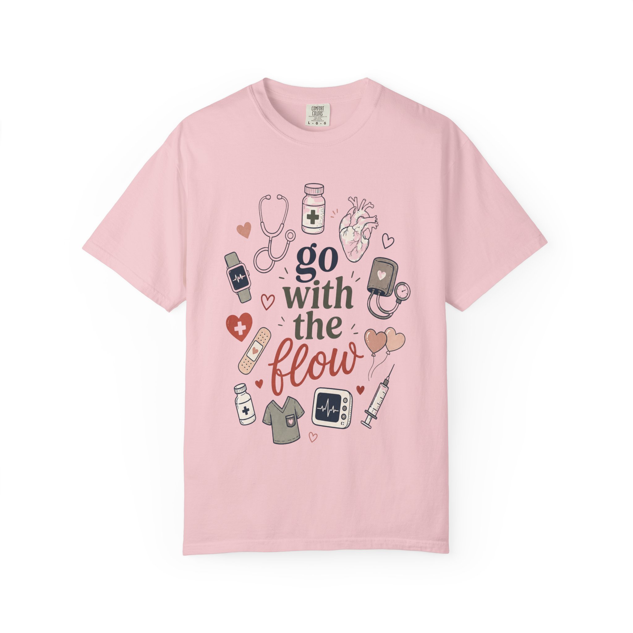 Cardiology Nurse Shirt - Go With The Flow Cardiac Comfort Colors Graphic Tee - Image 9