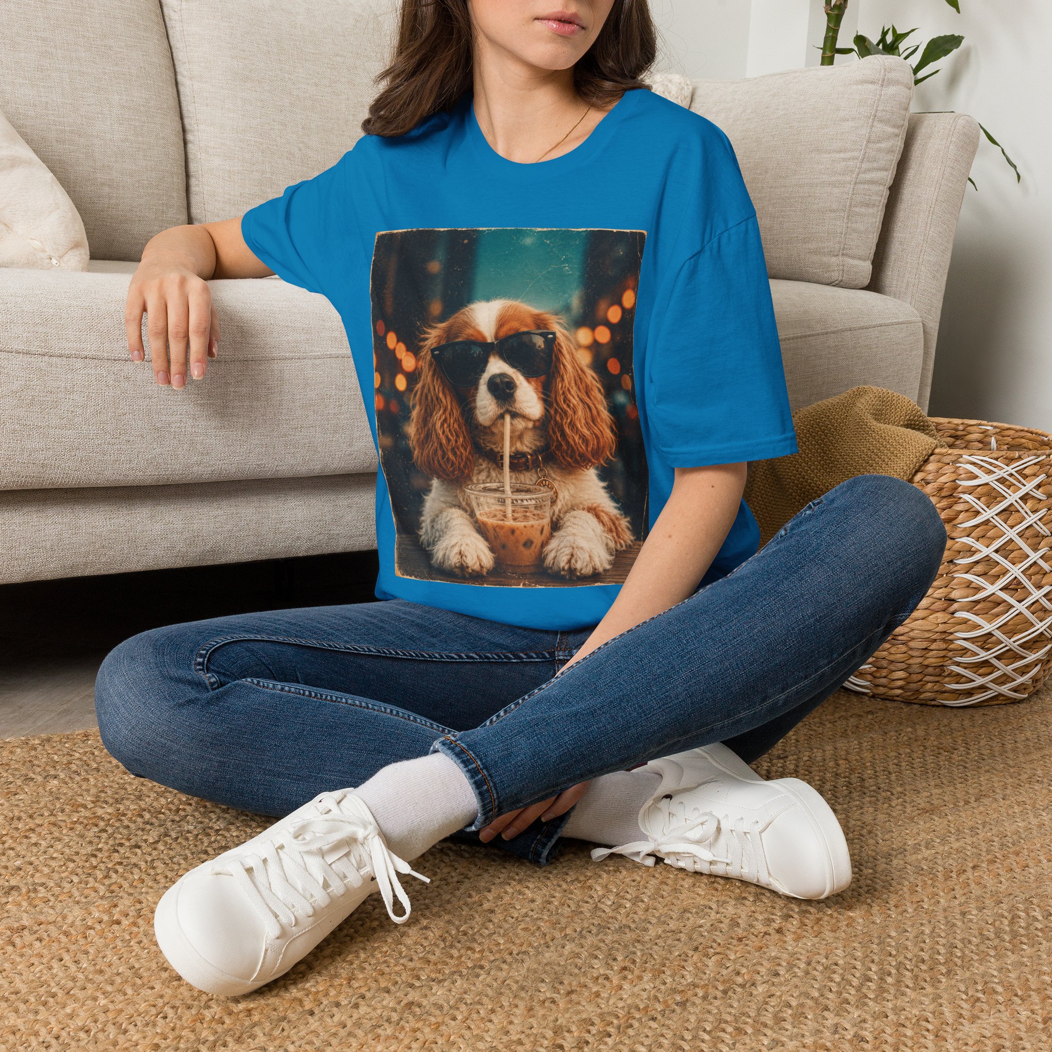 King Charles Spaniel Shirt | Cute Pup Sipping a Straw Graphic Tee - Image 22