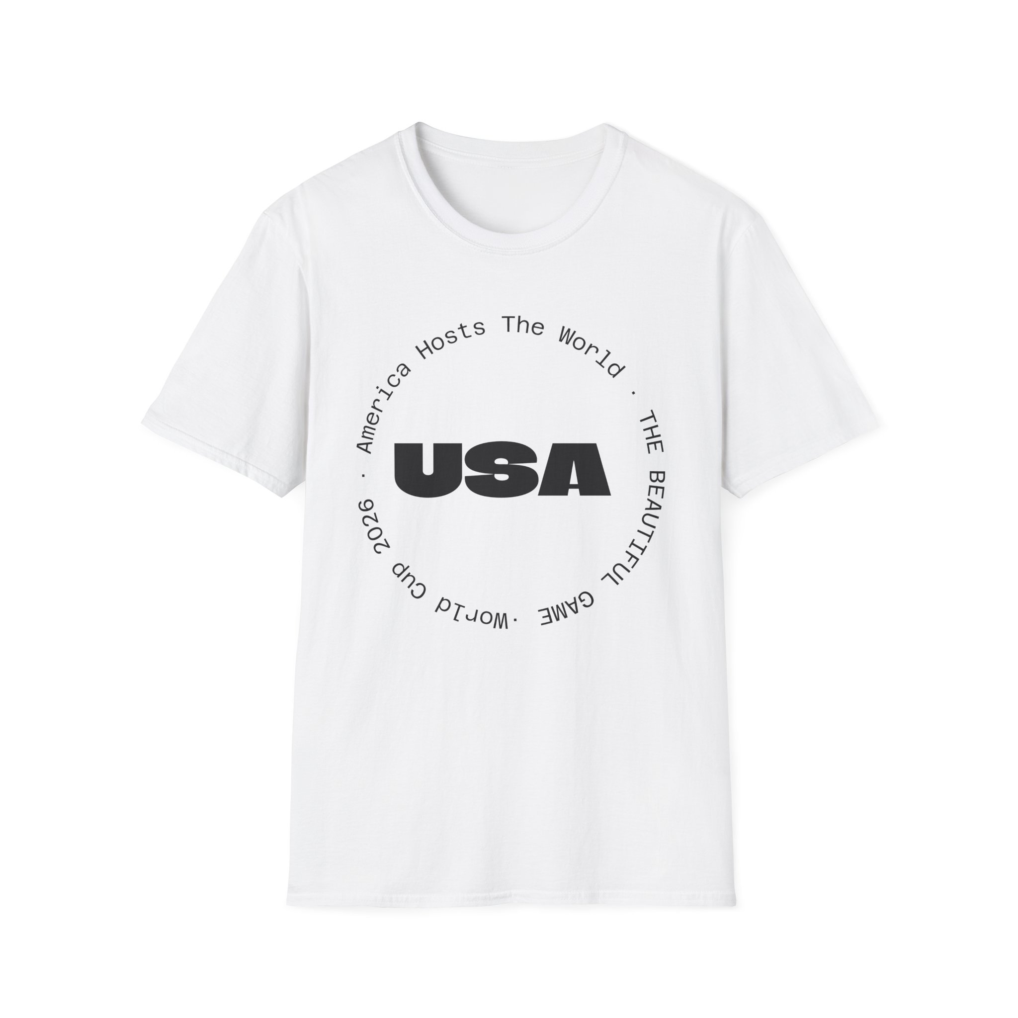 USA Graphic T‑Shirt — 'America Hosts The World' Circular Text Patriotic Tee - Image 3