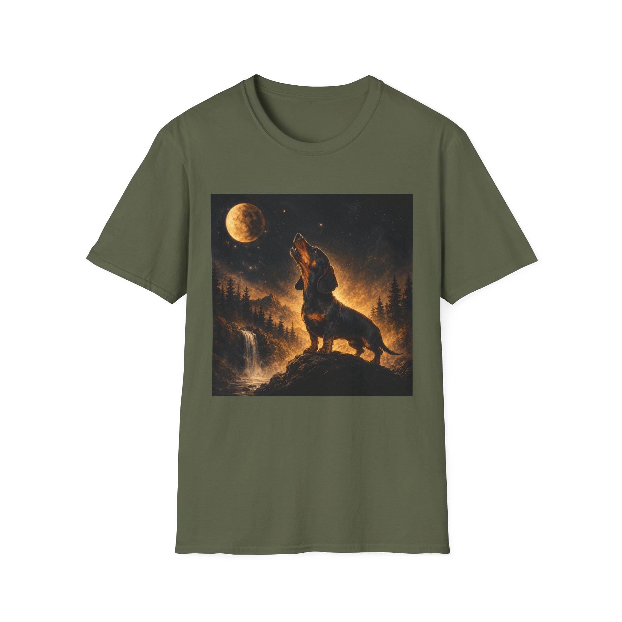 Dachshund Howling At The Moon Shirt, Dachshund Moonlight Tee, Wiener Dog Shirt, Doxie Lover Gift, Dachshund Art Shirt, Long Haired Dachshund Tee, Dog Lover Gift, Fantasy Dog Shirt, Moonlit Dachshund,... - Image 3