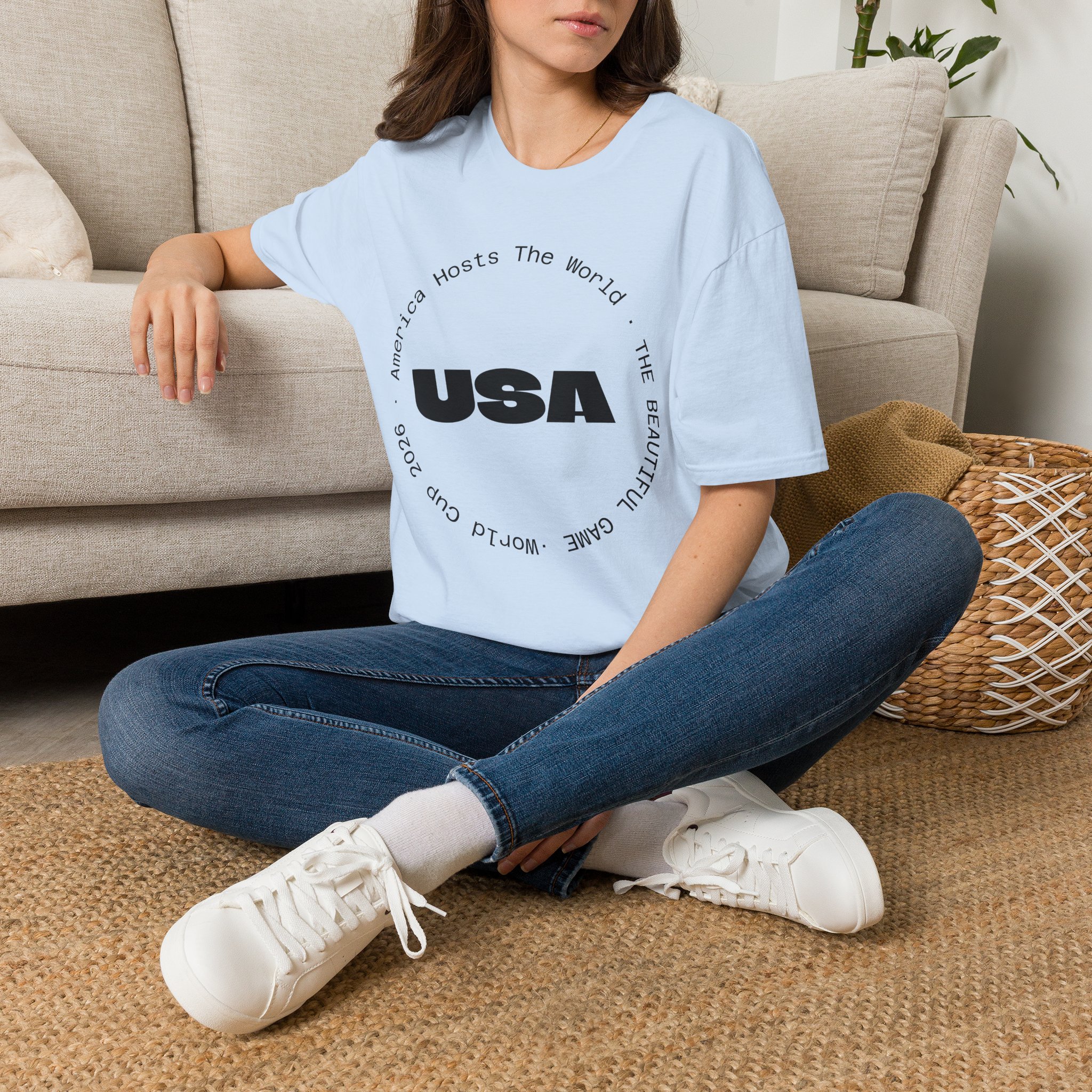 USA Graphic T‑Shirt — 'America Hosts The World' Circular Text Patriotic Tee - Image 19