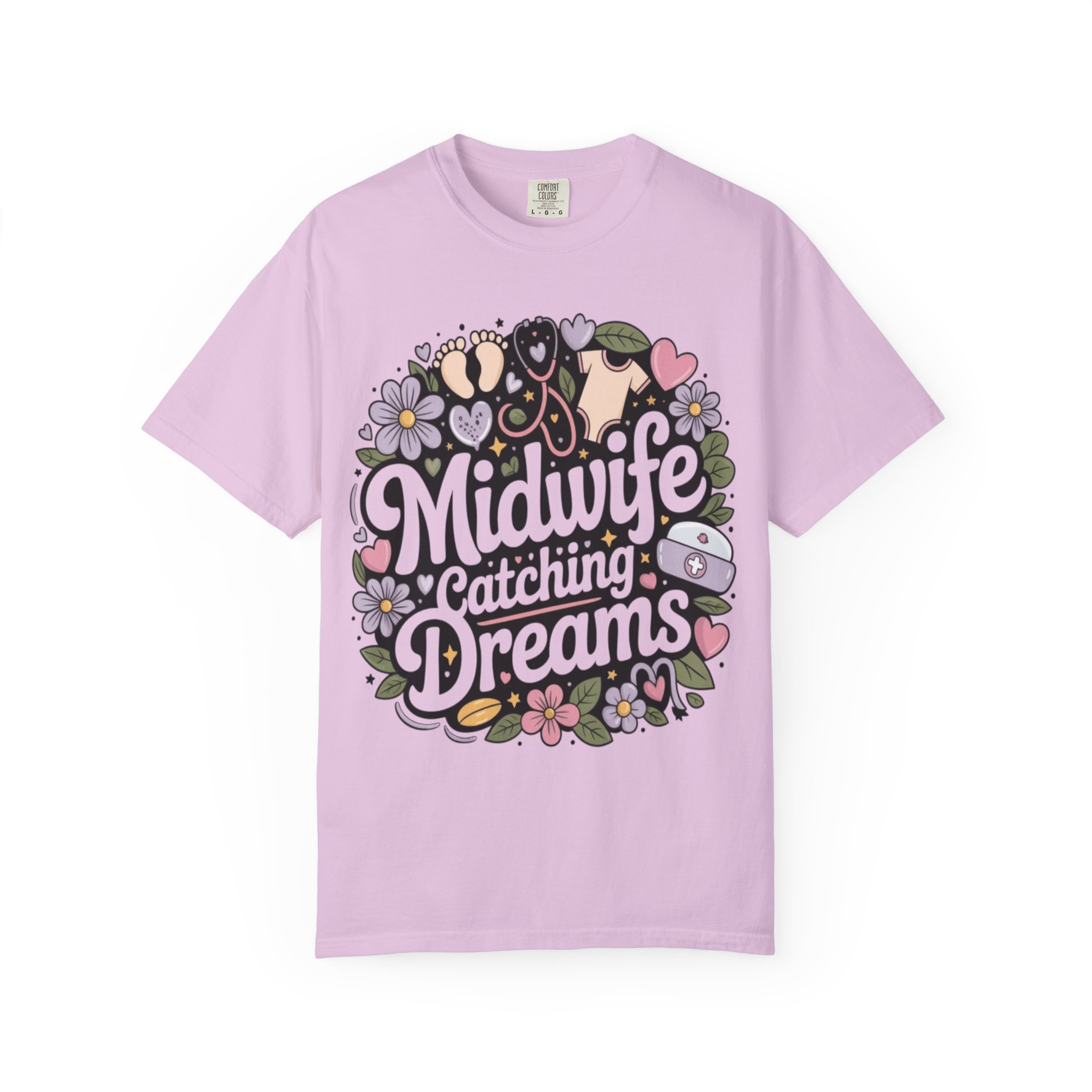 Midwife Catching Dreams T-Shirt — Floral Nurse Midwifery Tee - Image 22