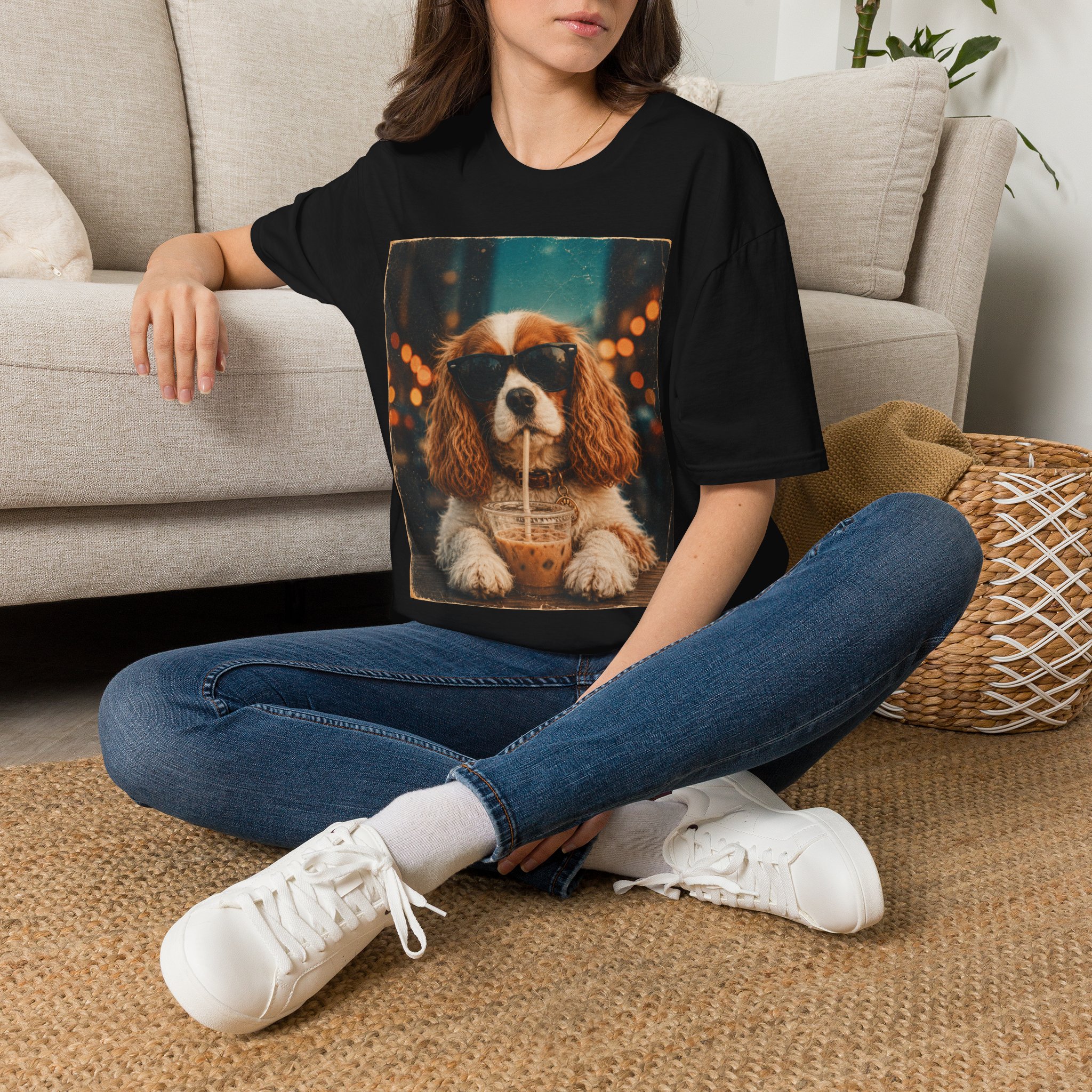 King Charles Spaniel Shirt | Cute Pup Sipping a Straw Graphic Tee - Image 6