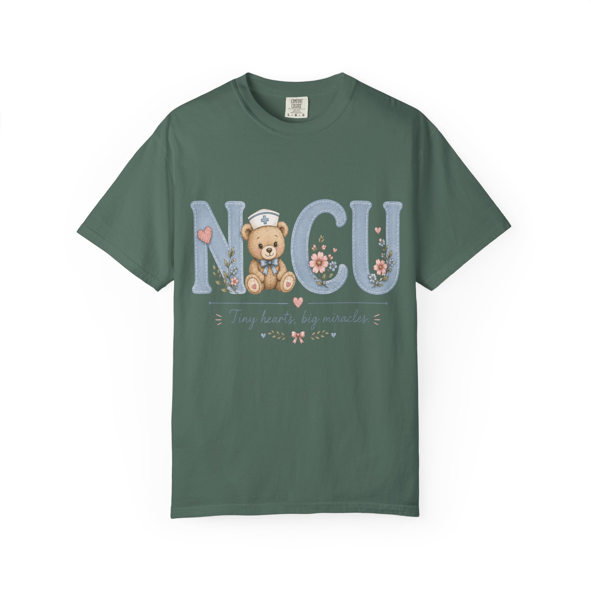 NICU Nurse Shirt Comfort Colors 1717 | Tiny Hearts Big Miracles Teddy Bear Tee | Neonatal Care Unit Gift | Hospital RN Graphic Apparel - Image 9