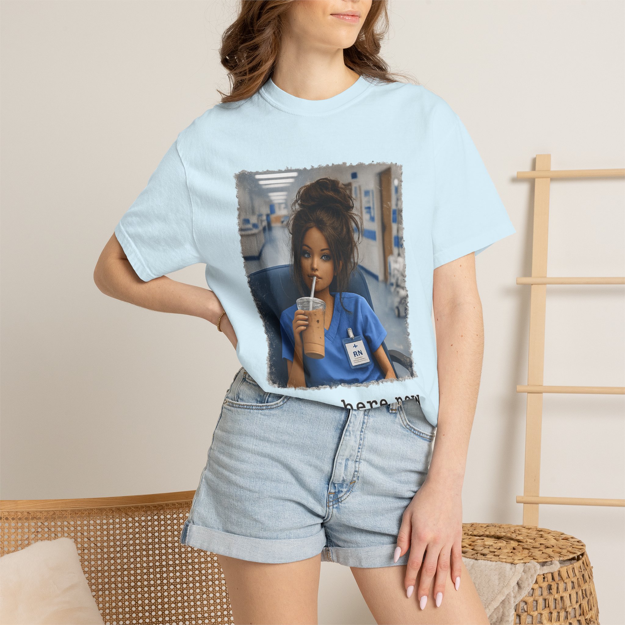 Funny RN Nurse Shirt - I Live Here Now Iced Coffee Comfort Colors Graphic Tee - Image 11