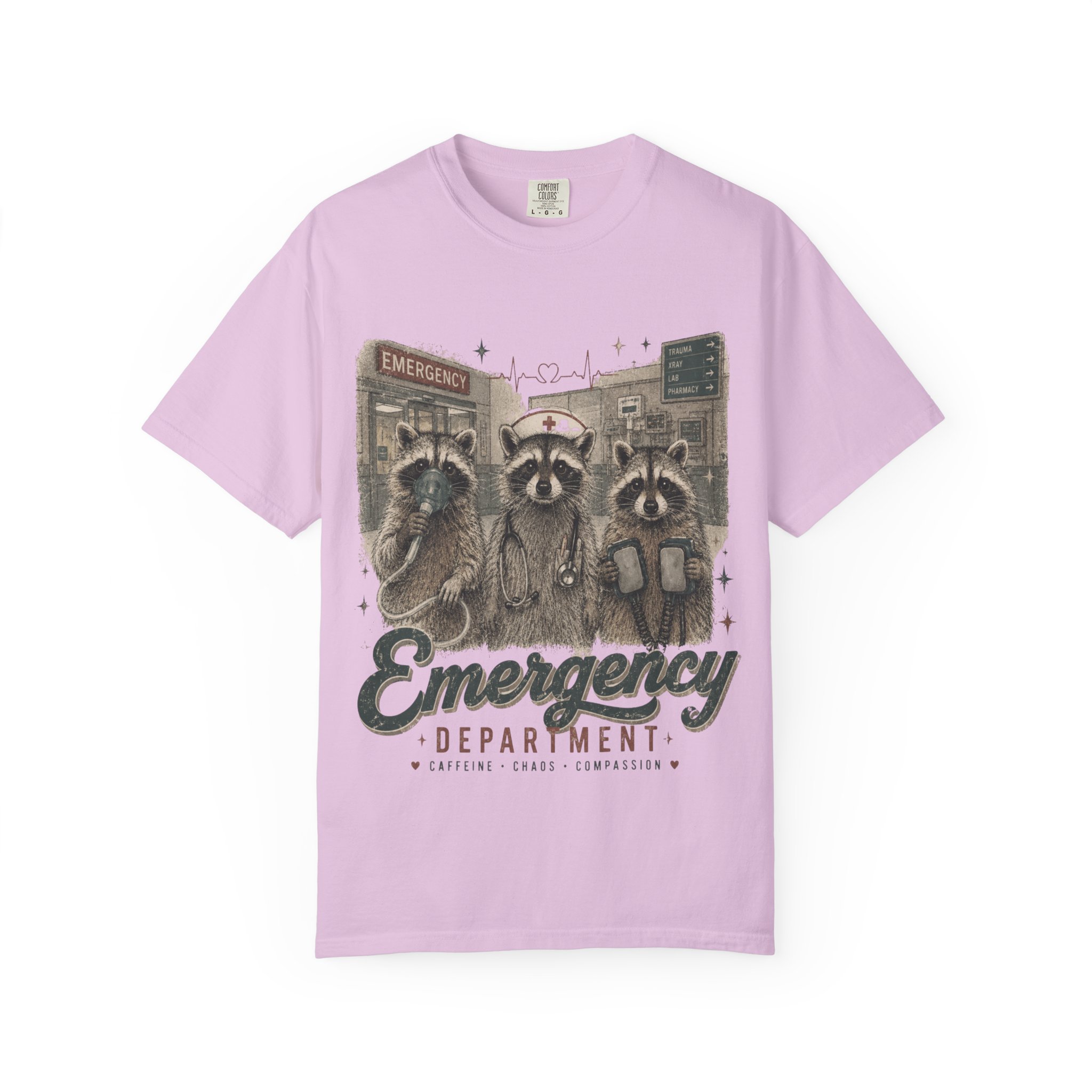 Emergency Department Raccoon Nurse T-Shirt – Funny ER Healthcare Worker Graphic Tee - Image 3