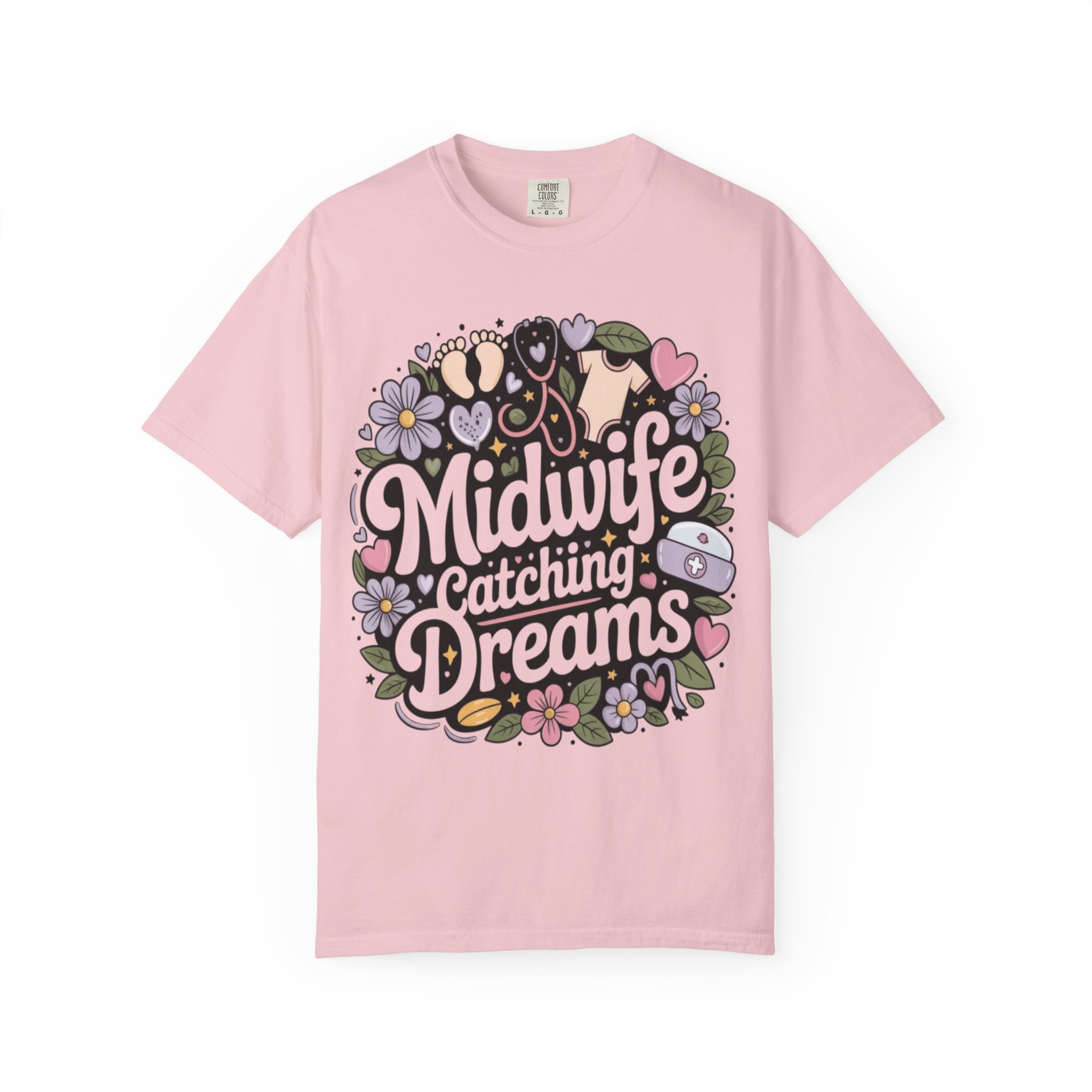Midwife Catching Dreams T-Shirt — Floral Nurse Midwifery Tee - Image 25