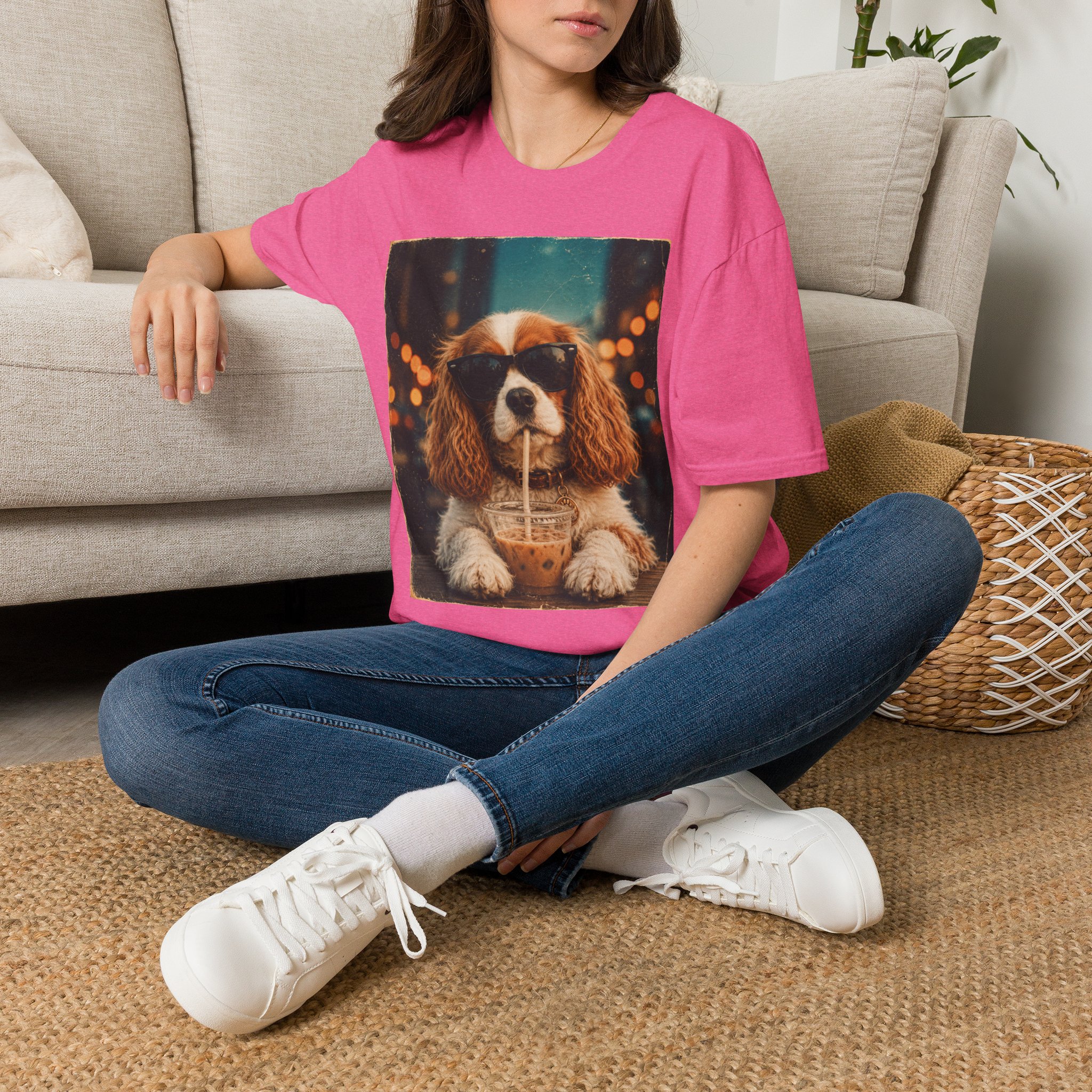 King Charles Spaniel Shirt | Cute Pup Sipping a Straw Graphic Tee - Image 34