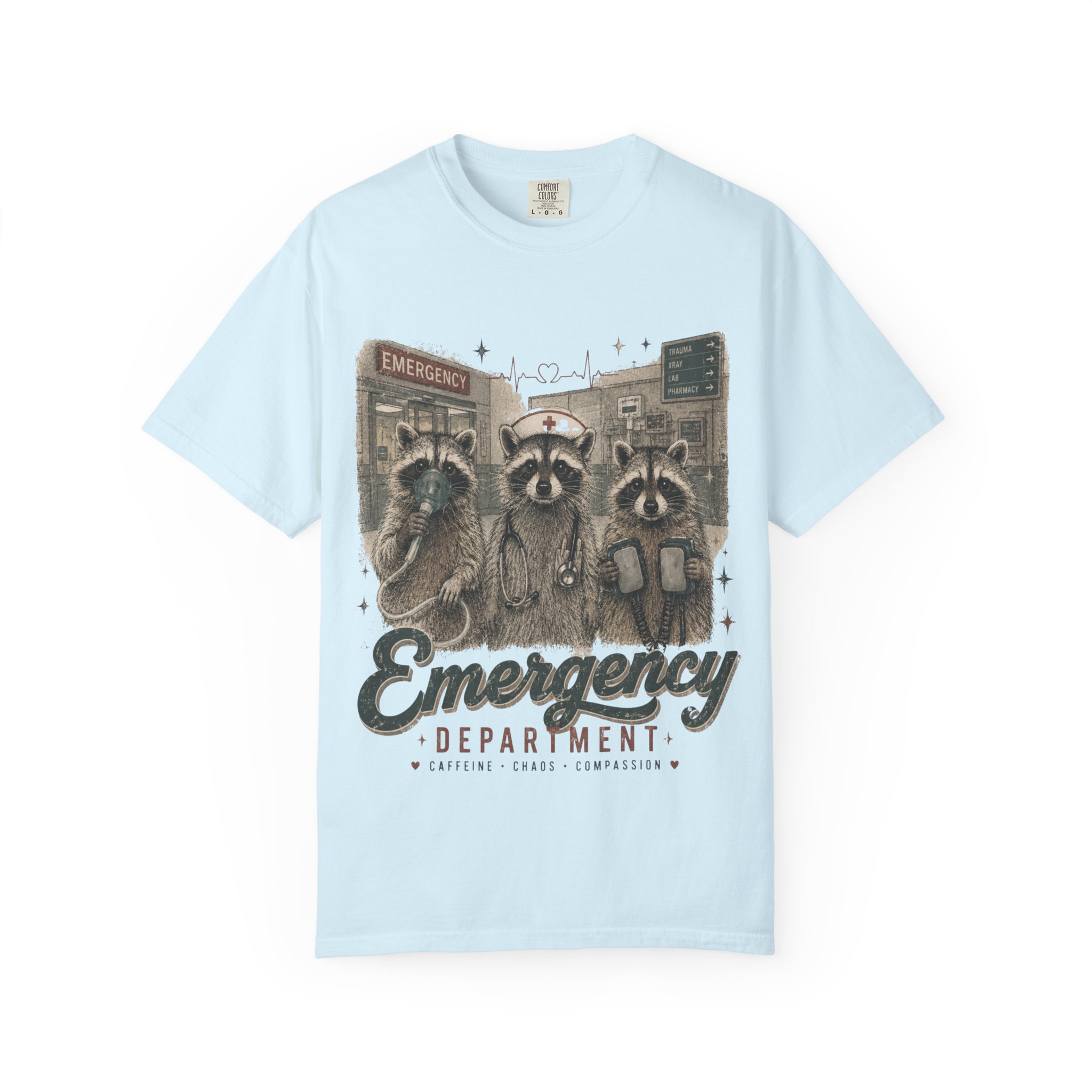 Emergency Department Raccoon Nurse T-Shirt – Funny ER Healthcare Worker Graphic Tee - Image 4