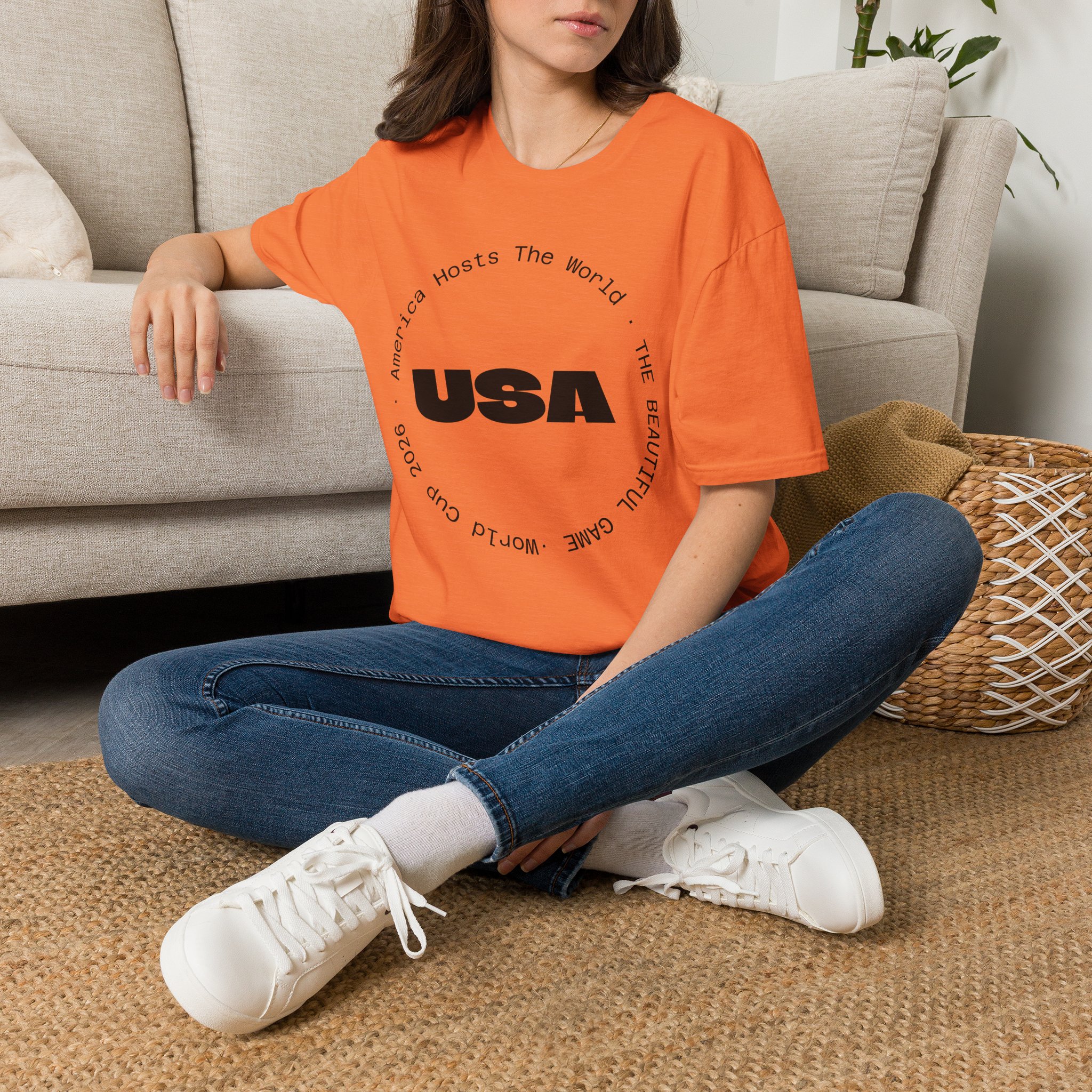 USA Graphic T‑Shirt — 'America Hosts The World' Circular Text Patriotic Tee - Image 7