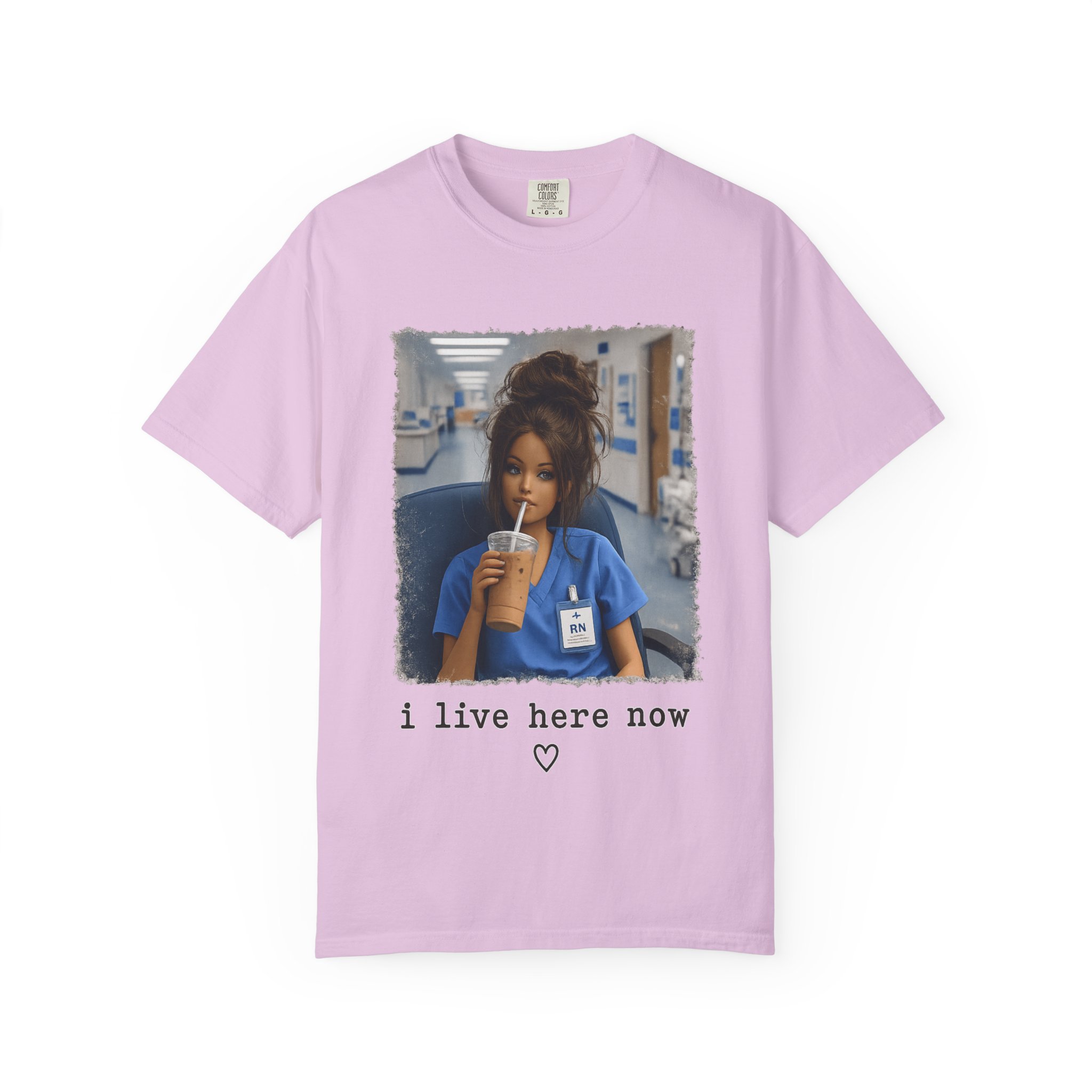 Funny RN Nurse Shirt - I Live Here Now Iced Coffee Comfort Colors Graphic Tee - Image 15