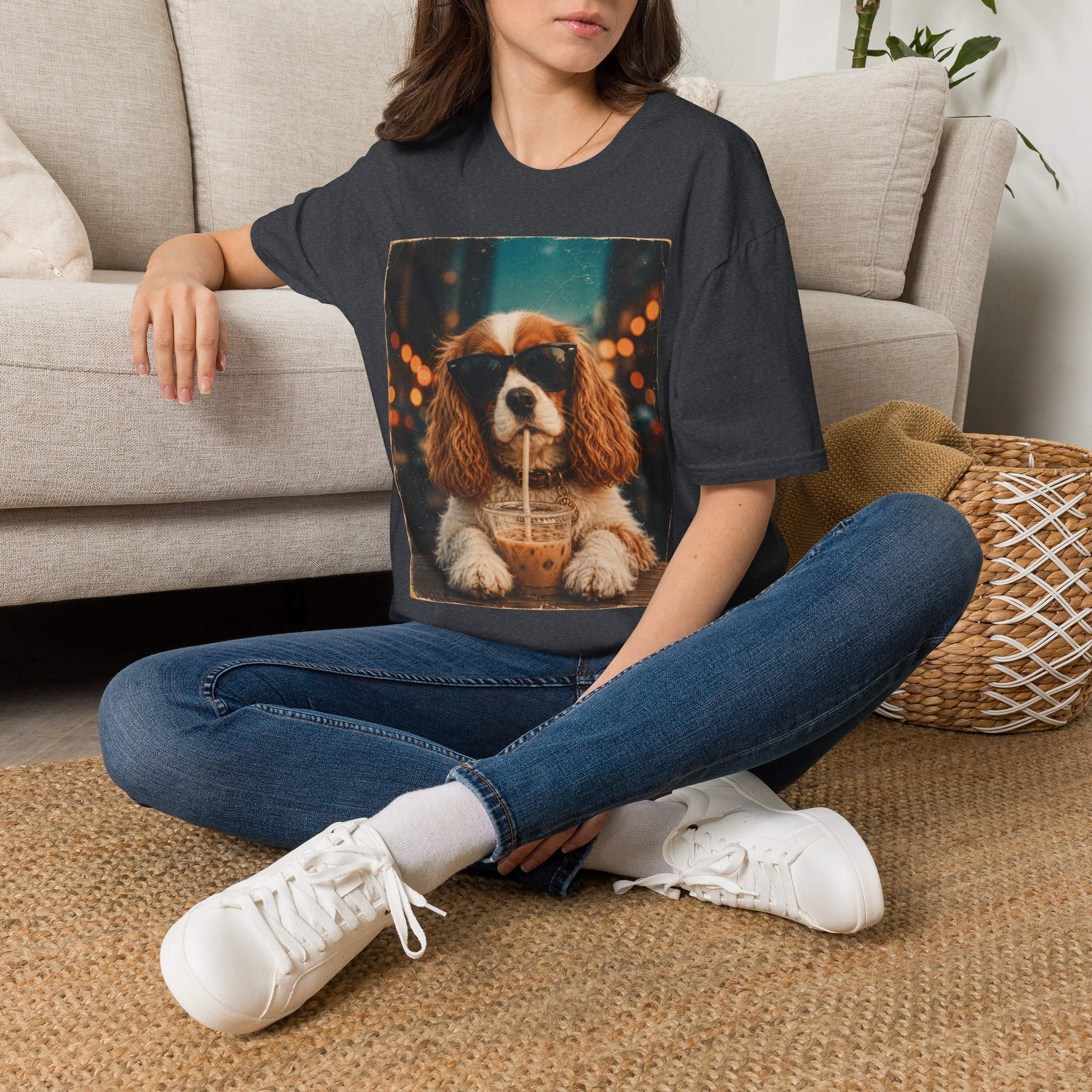 King Charles Spaniel Shirt | Cute Pup Sipping a Straw Graphic Tee - Image 26