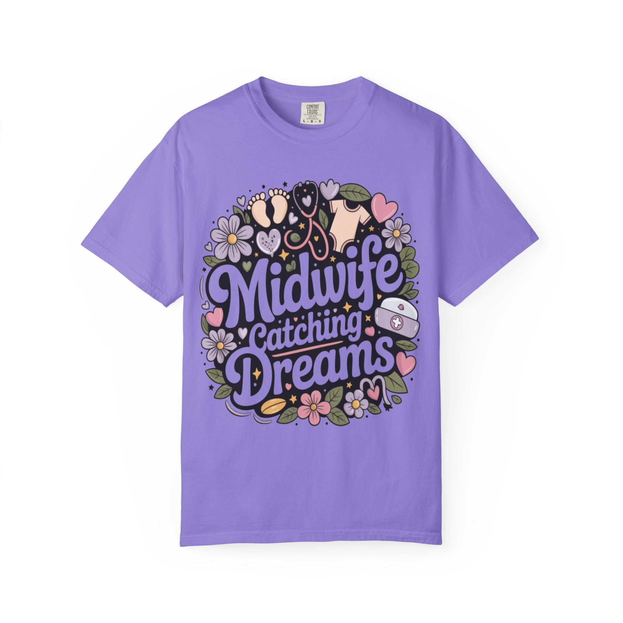 Midwife Catching Dreams T-Shirt — Floral Nurse Midwifery Tee - Image 19