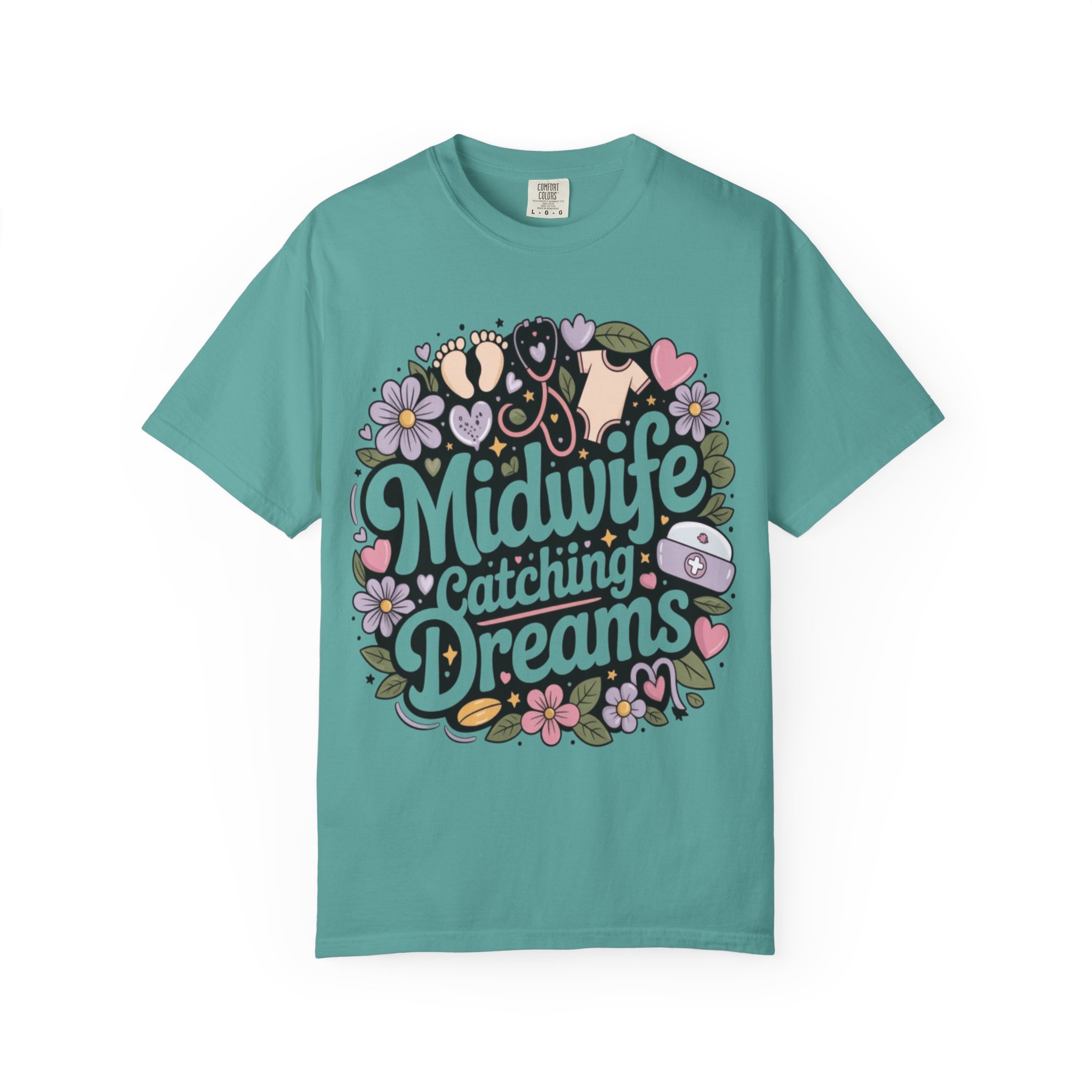 Midwife Catching Dreams T-Shirt — Floral Nurse Midwifery Tee - Image 13