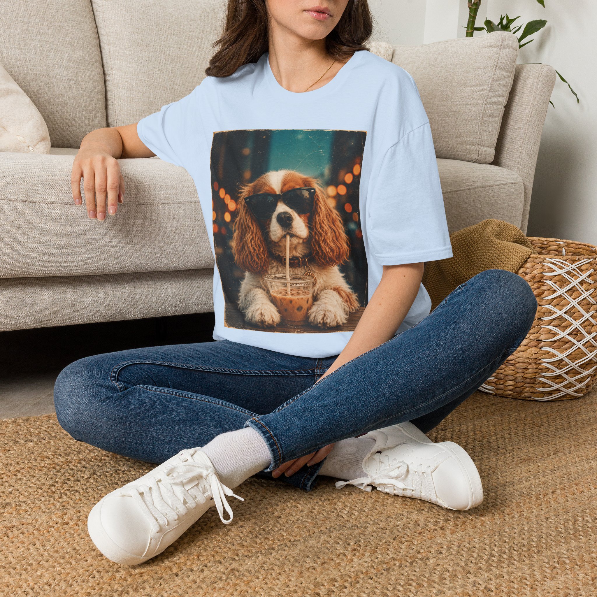 King Charles Spaniel Shirt | Cute Pup Sipping a Straw Graphic Tee - Image 18