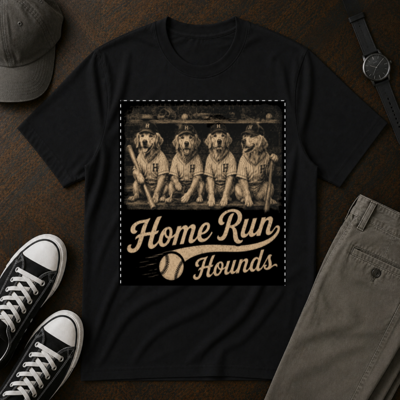 Home Run Hounds Vintage Golden Retriever Baseball T-Shirt| Funny Dog Lover Sports Graphic Tee