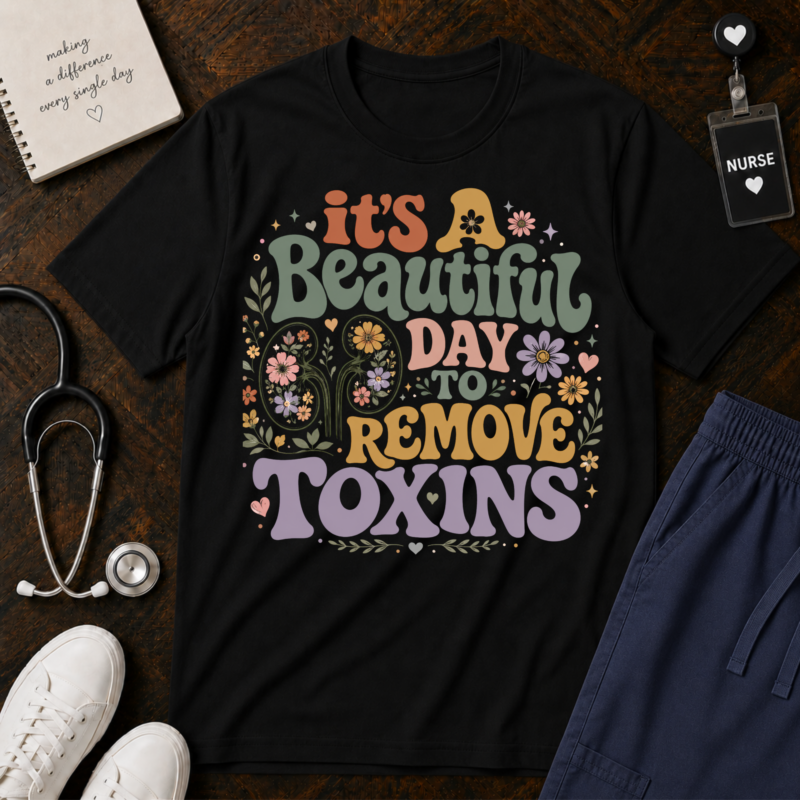 It's A Beautiful Day To Remove Toxins Nurse Shirt, Funny Detox Nurse T-Shirt, Dialysis Nurse Gift, Renal Nurse Tee, Healthcare Worker Floral Retro Shirt