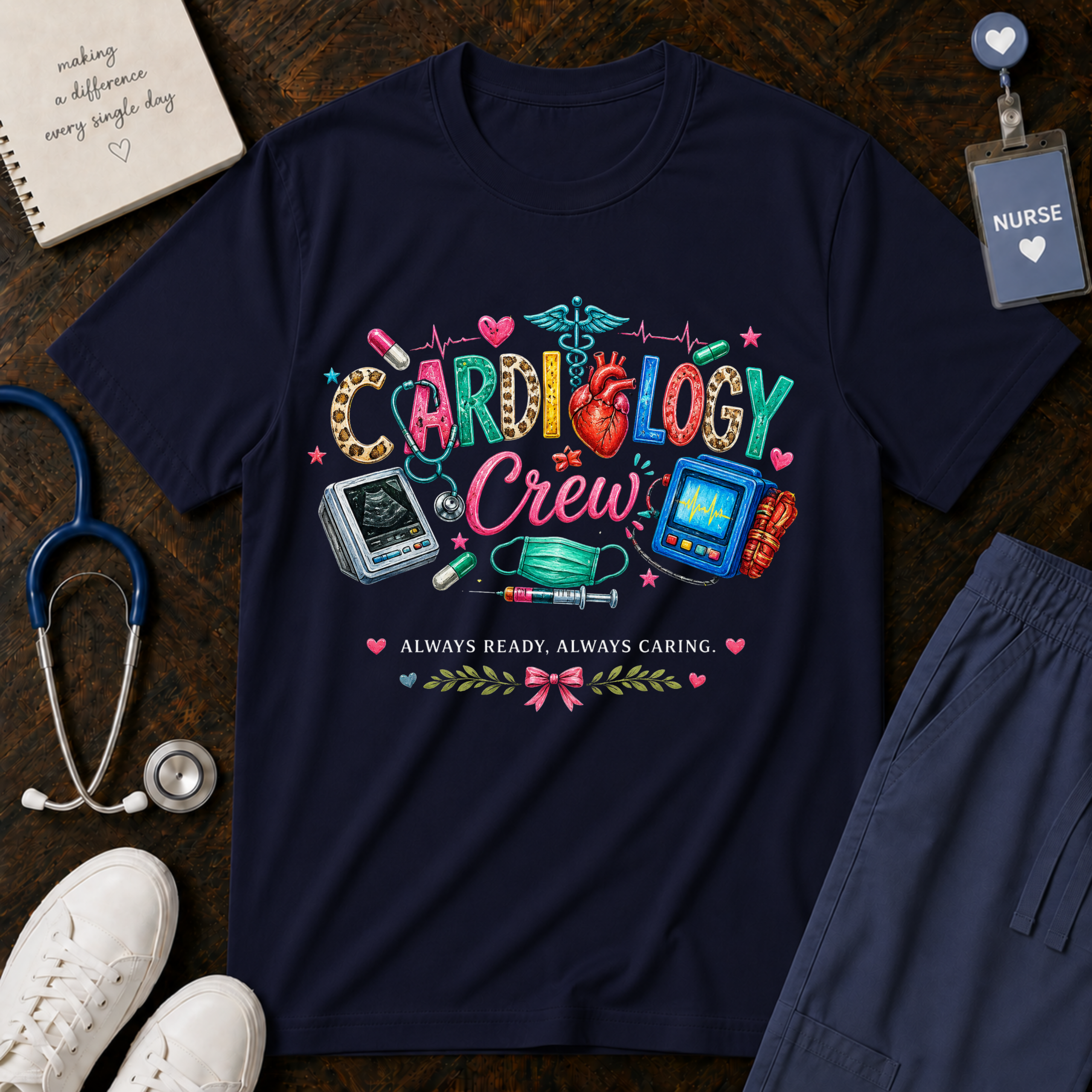 Cardiology Crew Medical Professional Illustration T-shirt | Doctor Nurse Heartbeat Tee