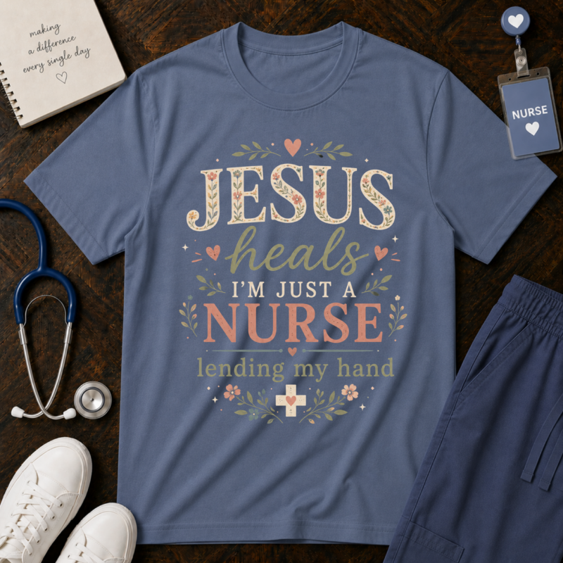 Christian Nurse Shirt - Jesus Heals Faith Medical Comfort Colors Graphic Tee