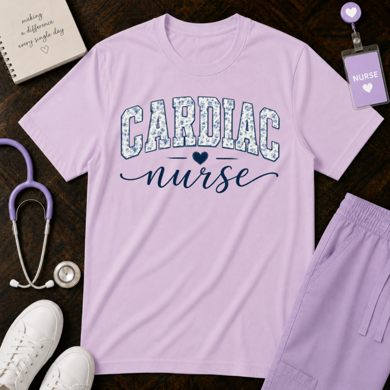 Cardiac Nurse Shirt - Bold Floral Block Letter Comfort Colors Medical Graphic Tee