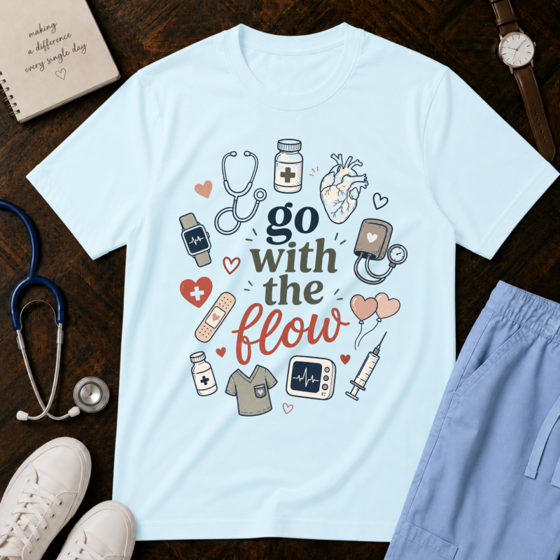 Cardiology Nurse Shirt - Go With The Flow Cardiac Comfort Colors Graphic Tee
