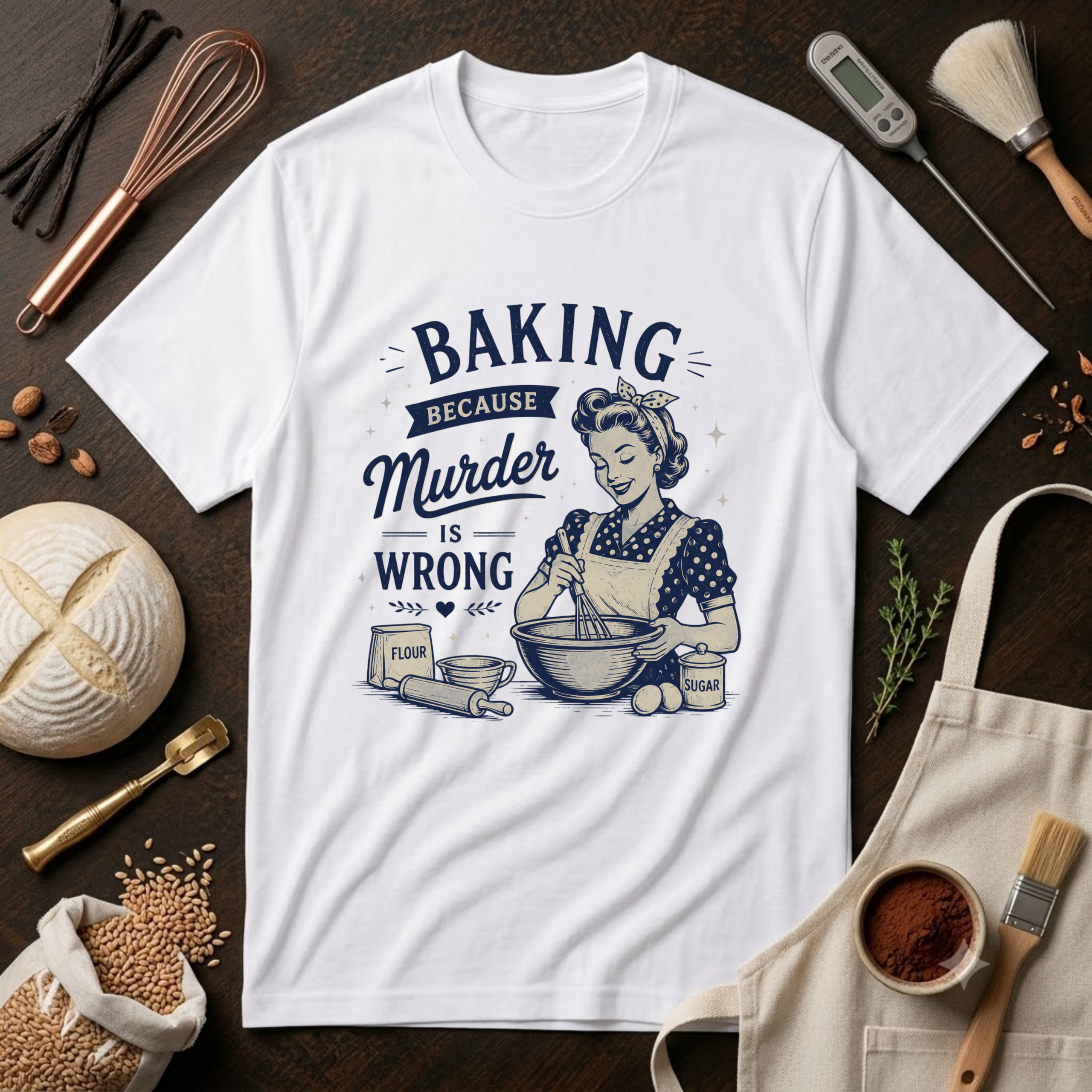 Funny Baking Shirt - Baking Because Murder Is Wrong Comfort Colors Graphic Tee