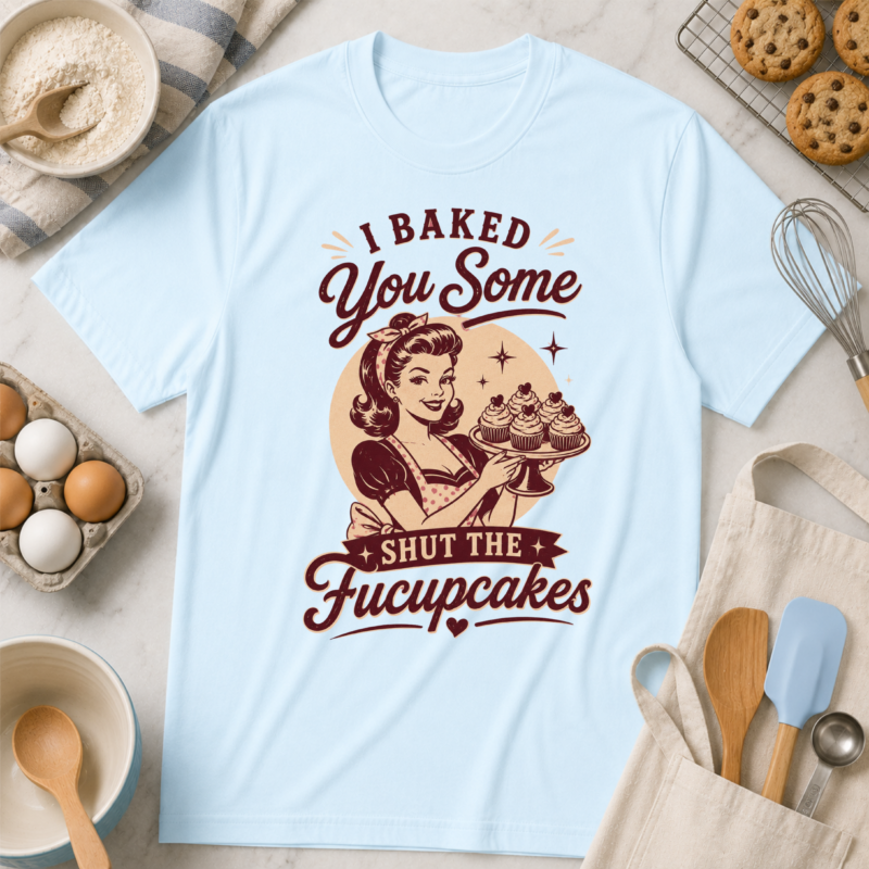 I Baked You Some Shut The Fucupcakes Shirt, Funny Cupcake Shirt, Baking Gift for Mom, Sarcastic Baker Tee, Retro Housewife Shirt