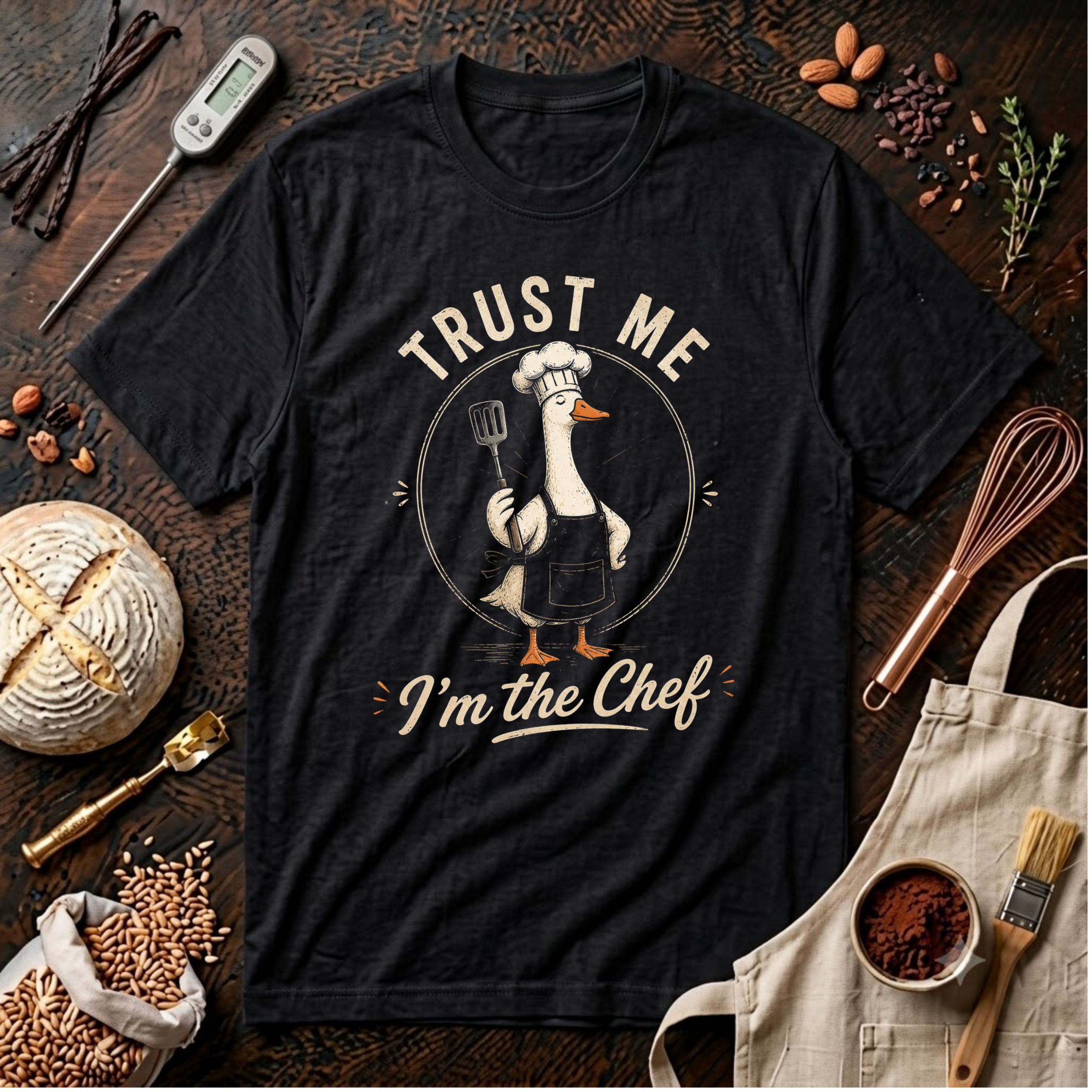 Trust Me, I'm the Chef: Vintage Duck Chef Illustration, Retro Culinary Art, Classic Engraving Style Artwork, Anthropomorphic Character