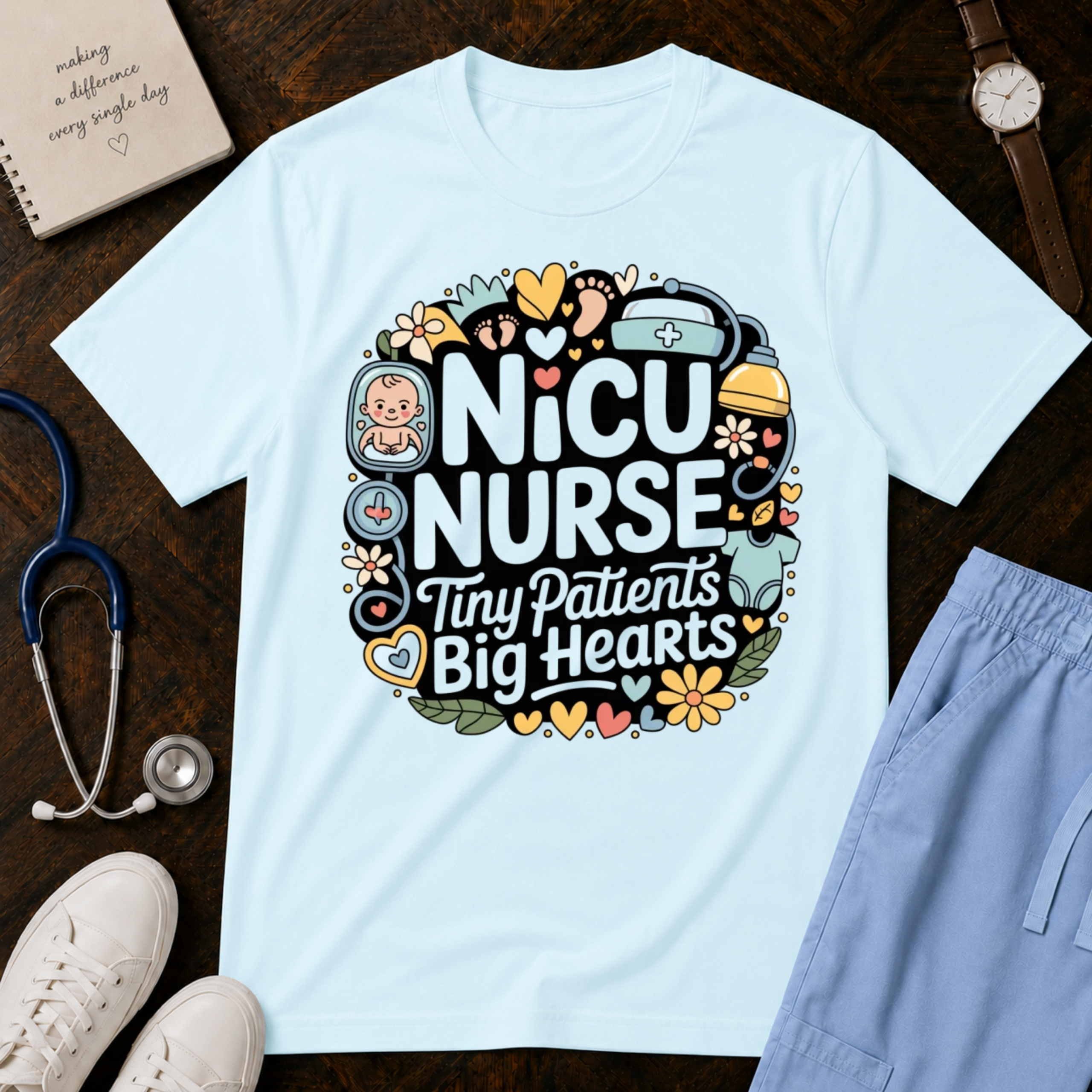 NICU Nurse T-Shirt — "Tiny Patients, Big Hearts" Cute Neonatal Nurse Tee