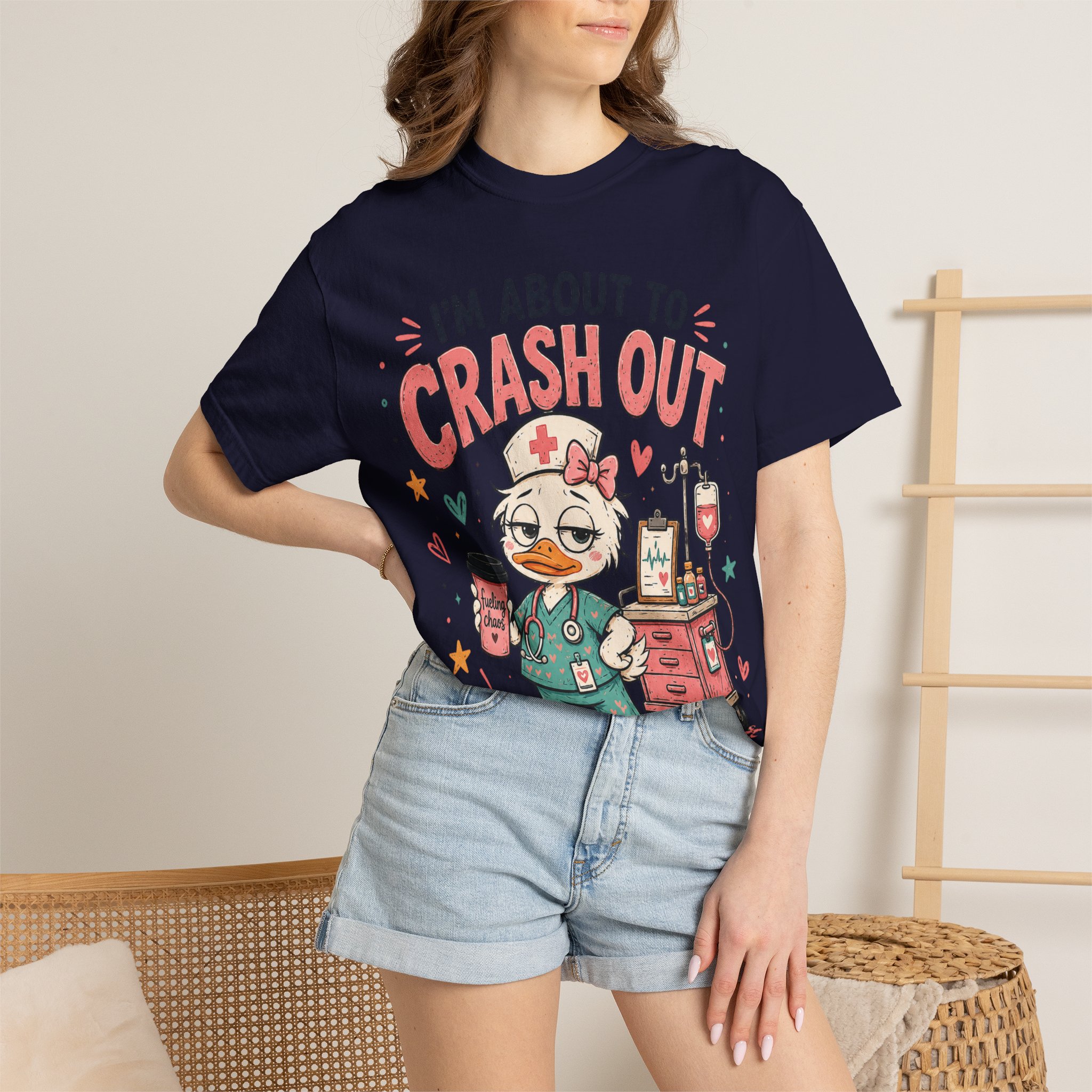 Im About to Crash Out Funny Nurse Health Care Work Comfort Colors Medical Graphic Tee - Image 14