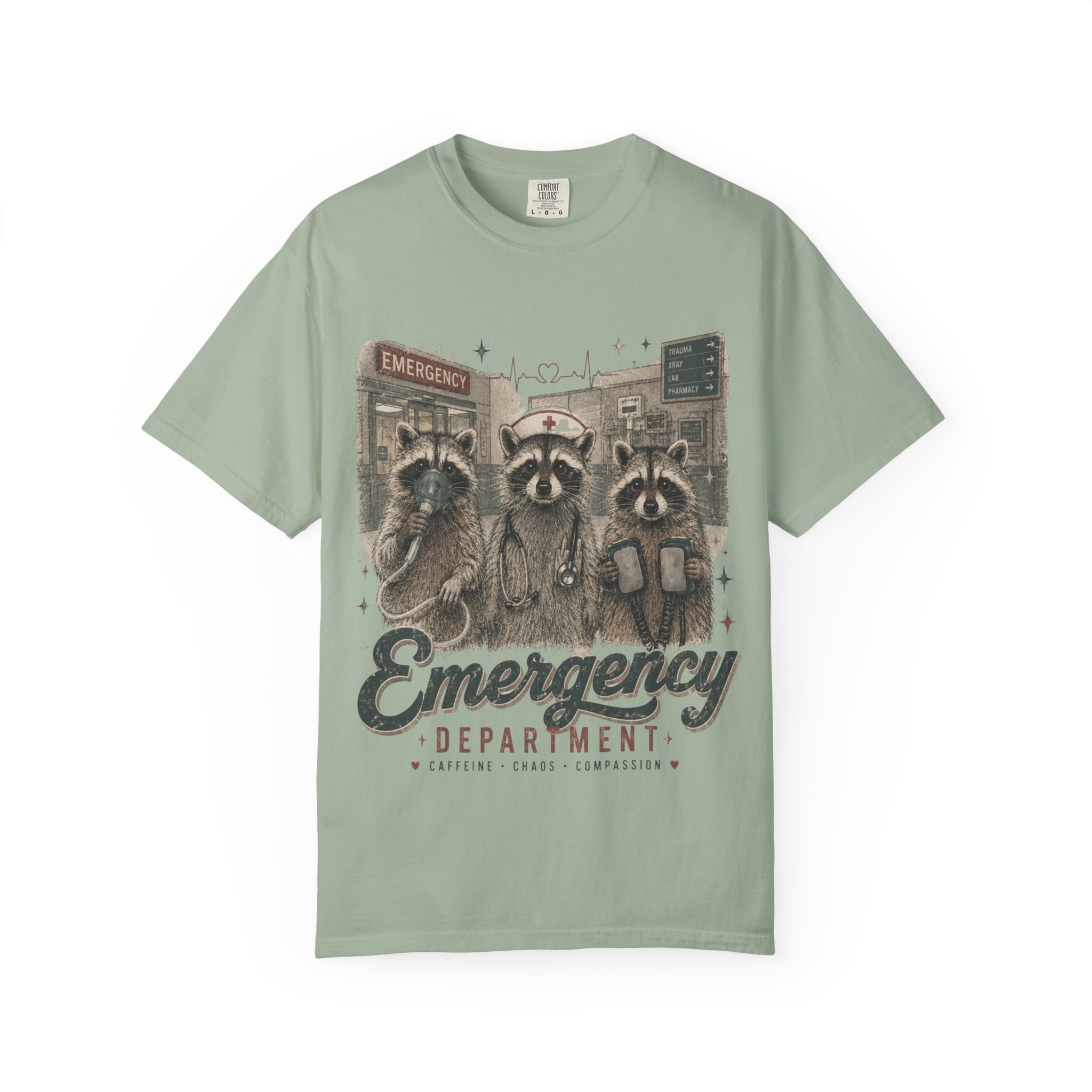 Emergency Department Raccoon Nurse T-Shirt – Funny ER Healthcare Worker Graphic Tee - Image 18