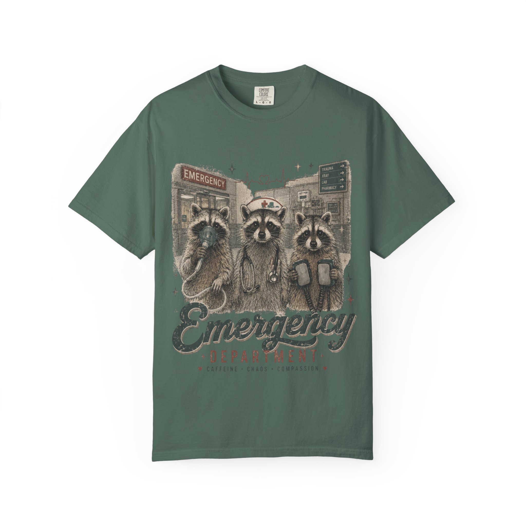 Emergency Department Raccoon Nurse T-Shirt – Funny ER Healthcare Worker Graphic Tee - Image 15